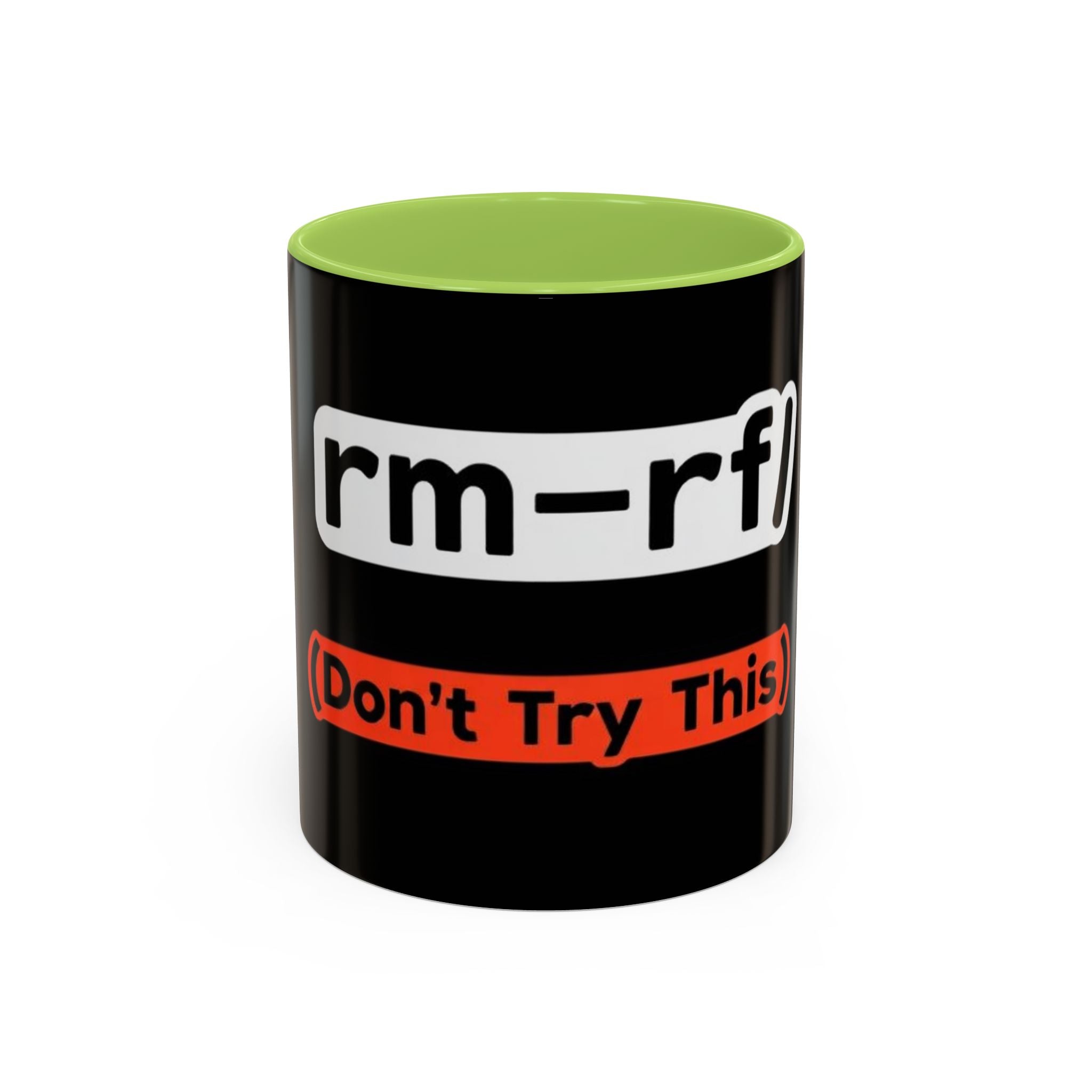 "rm -rf / (Don't Try This)" Funny IT Tech Humor Black Accent Ceramic Coffee Mug