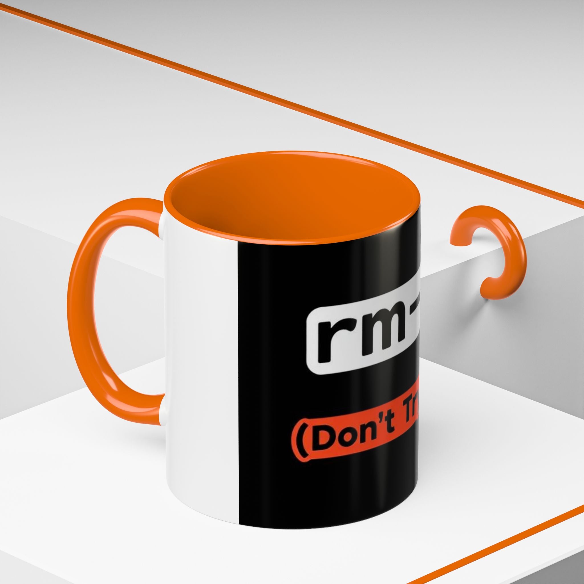 "rm -rf / (Don't Try This)" Funny IT Tech Humor Black Accent Ceramic Coffee Mug