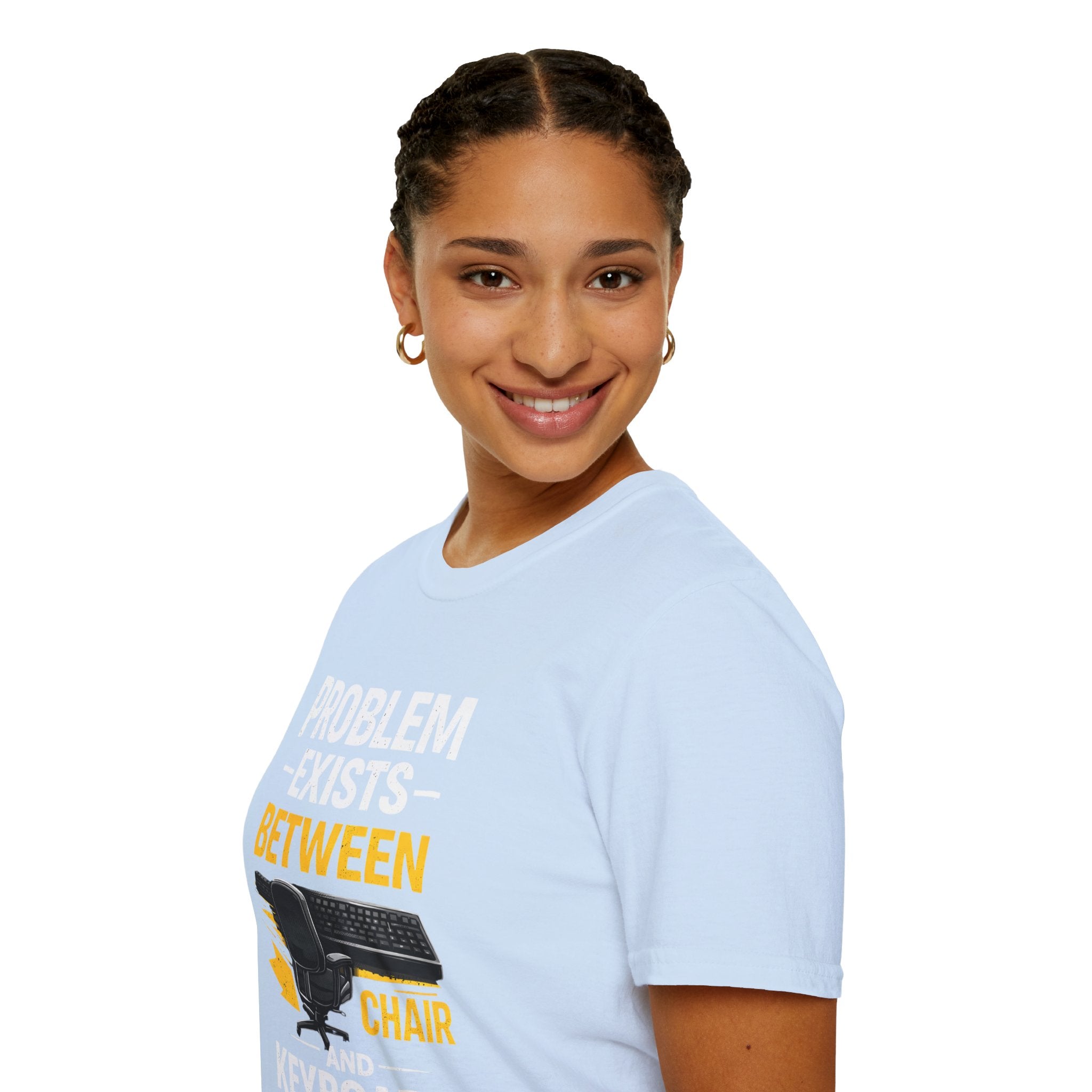 "Problem Exists Between Chair and Keyboard" Tech Humor T-Shirt — Funny Gamer/IT Tee