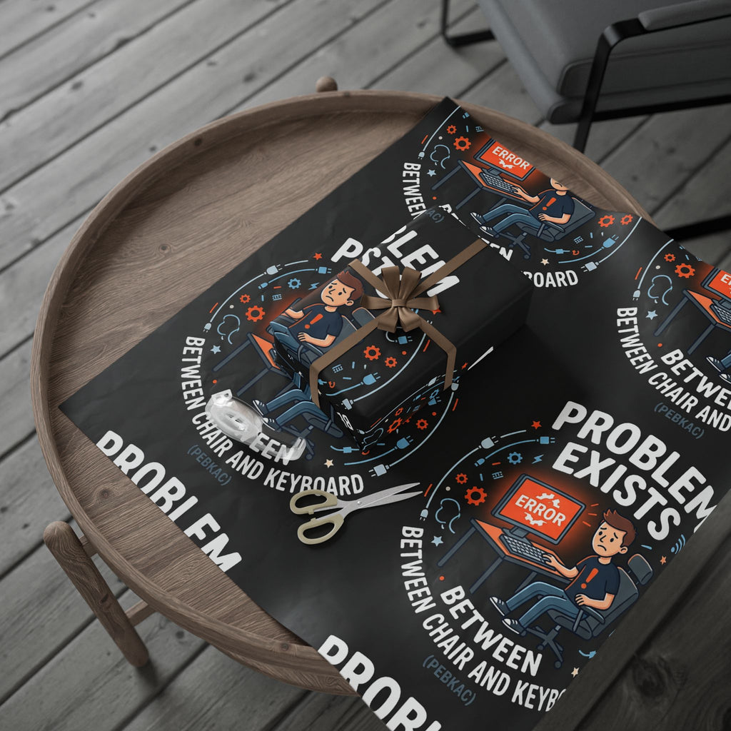 "Problem Exists Between Chair & Keyboard" Funny Tech Gift Wrap IT Humor Wrapping Paper