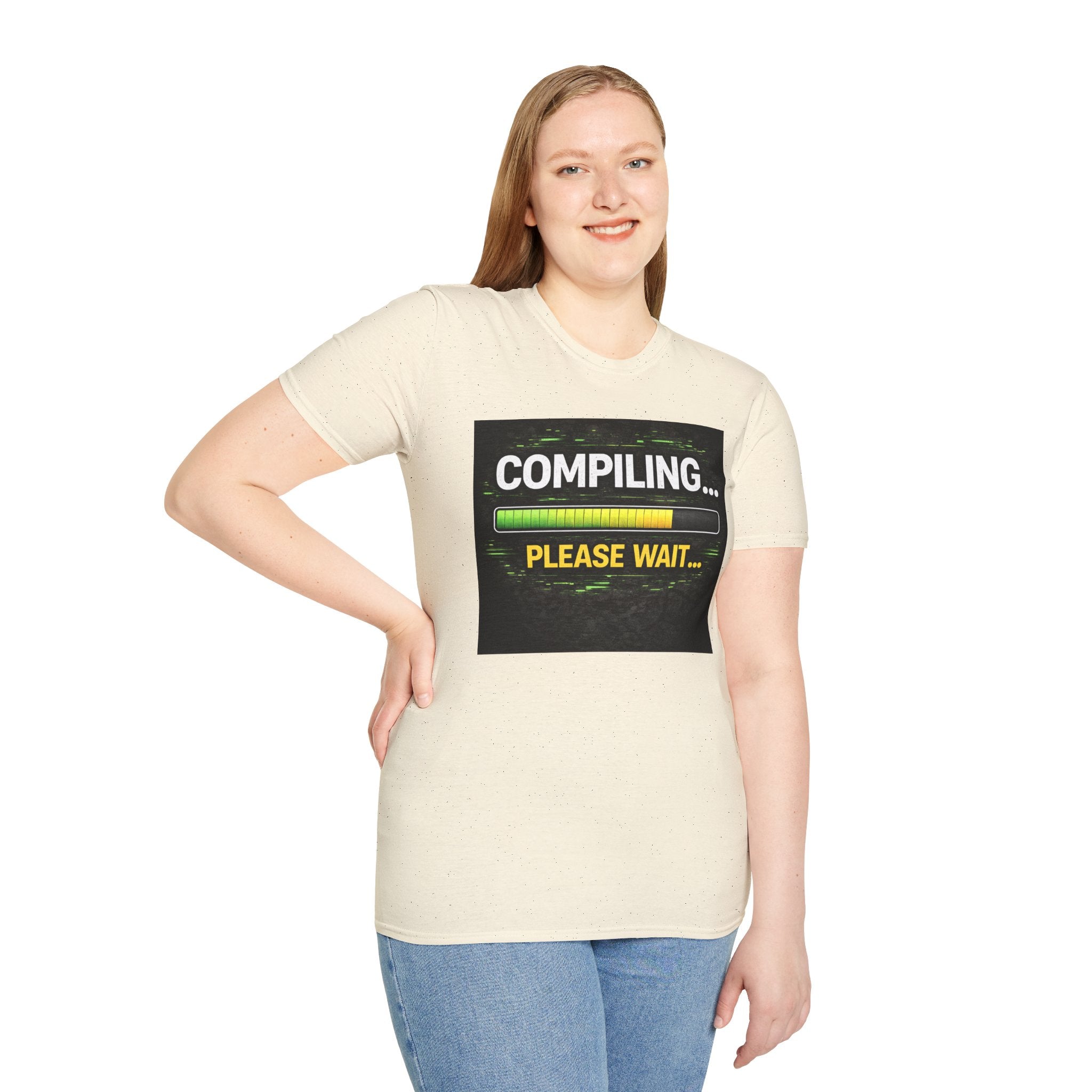 "Compiling... Please Wait" Programmer Loading Graphic Tee Funny IT Tech Humor T-Shirt