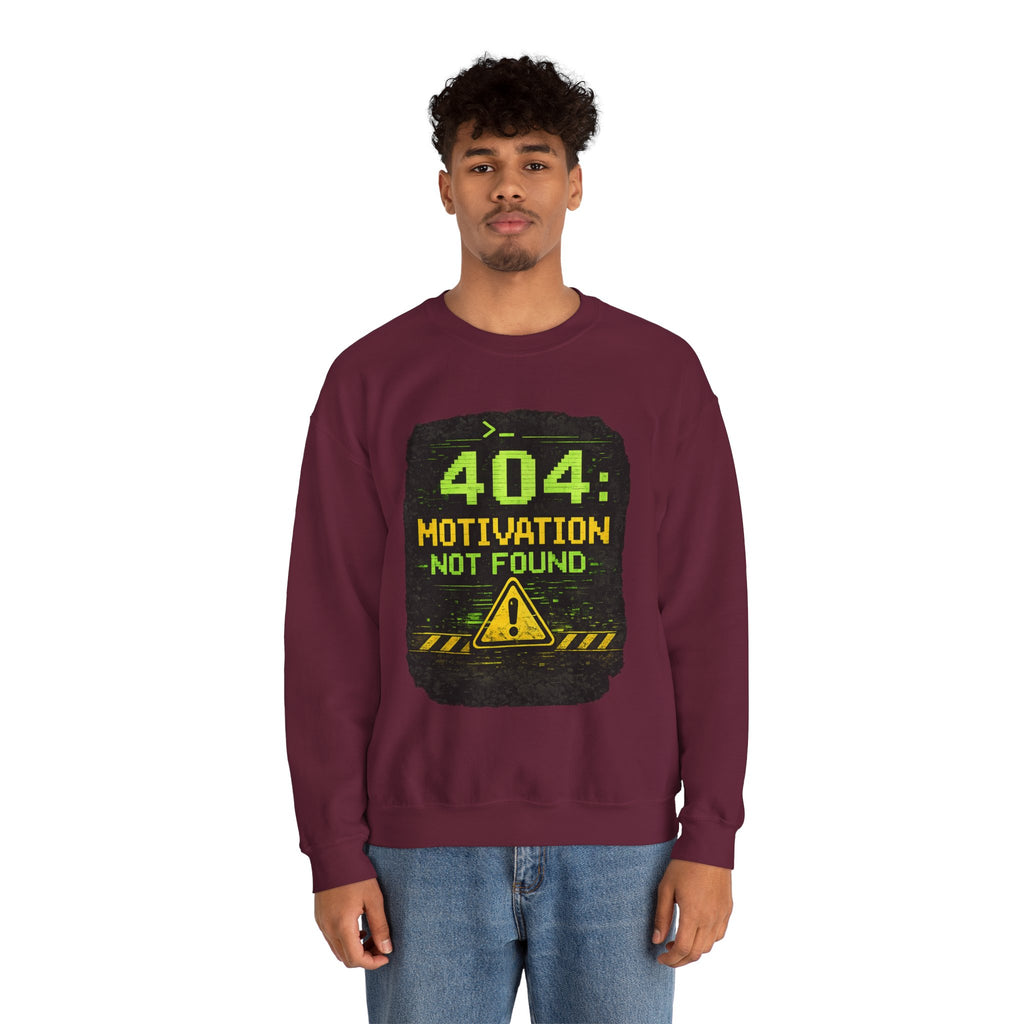 "404: Motivation Not Found" Funny Tech Graphic Crewneck Sweatshirt
