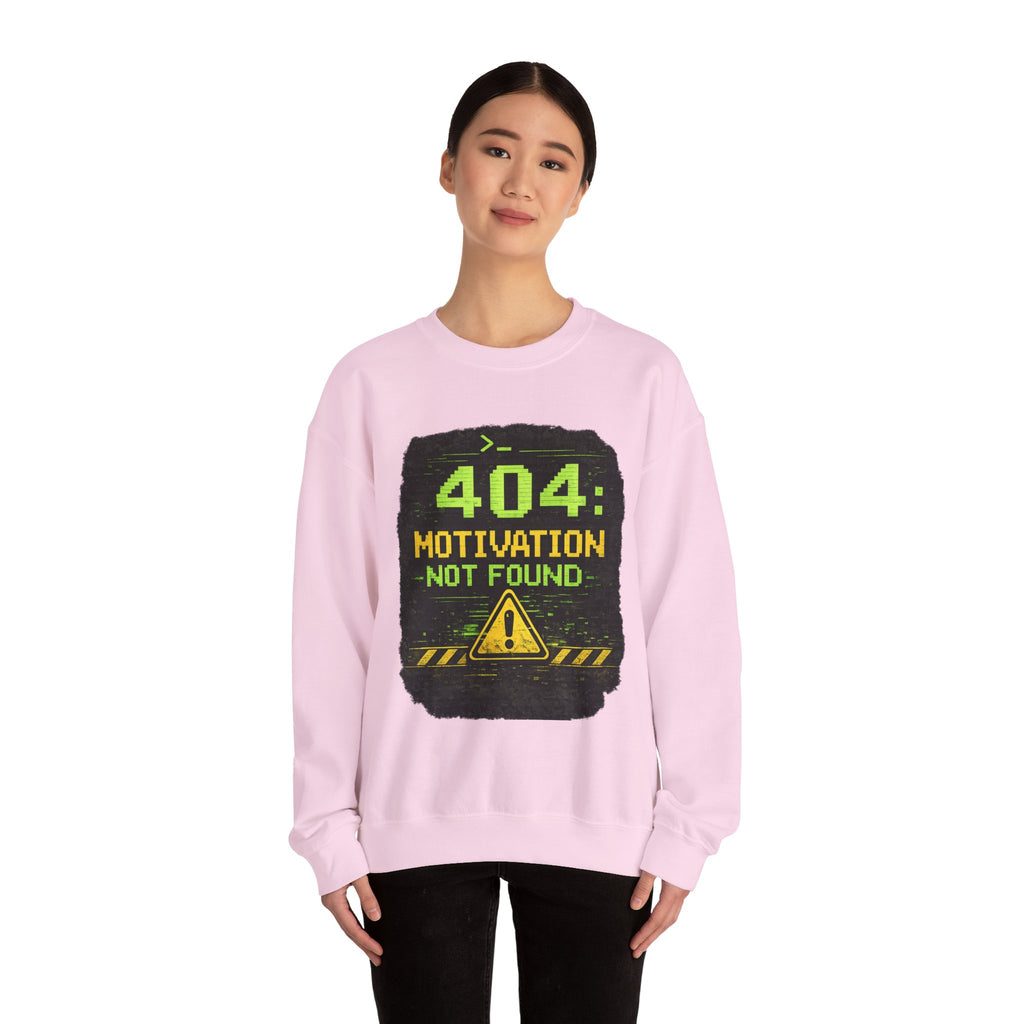 "404: Motivation Not Found" Funny Tech Graphic Crewneck Sweatshirt