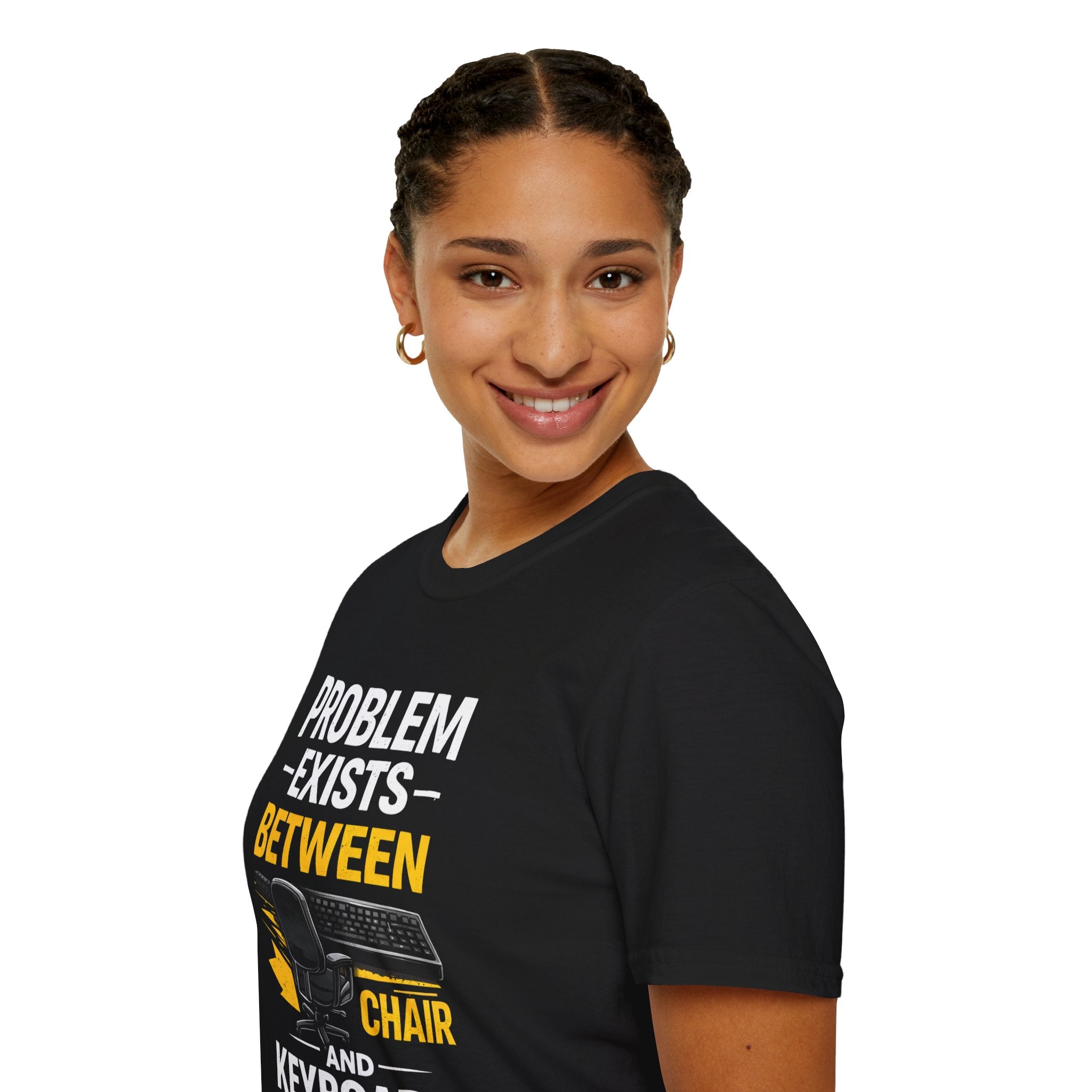 "Problem Exists Between Chair and Keyboard" Tech Humor T-Shirt — Funny Gamer/IT Tee