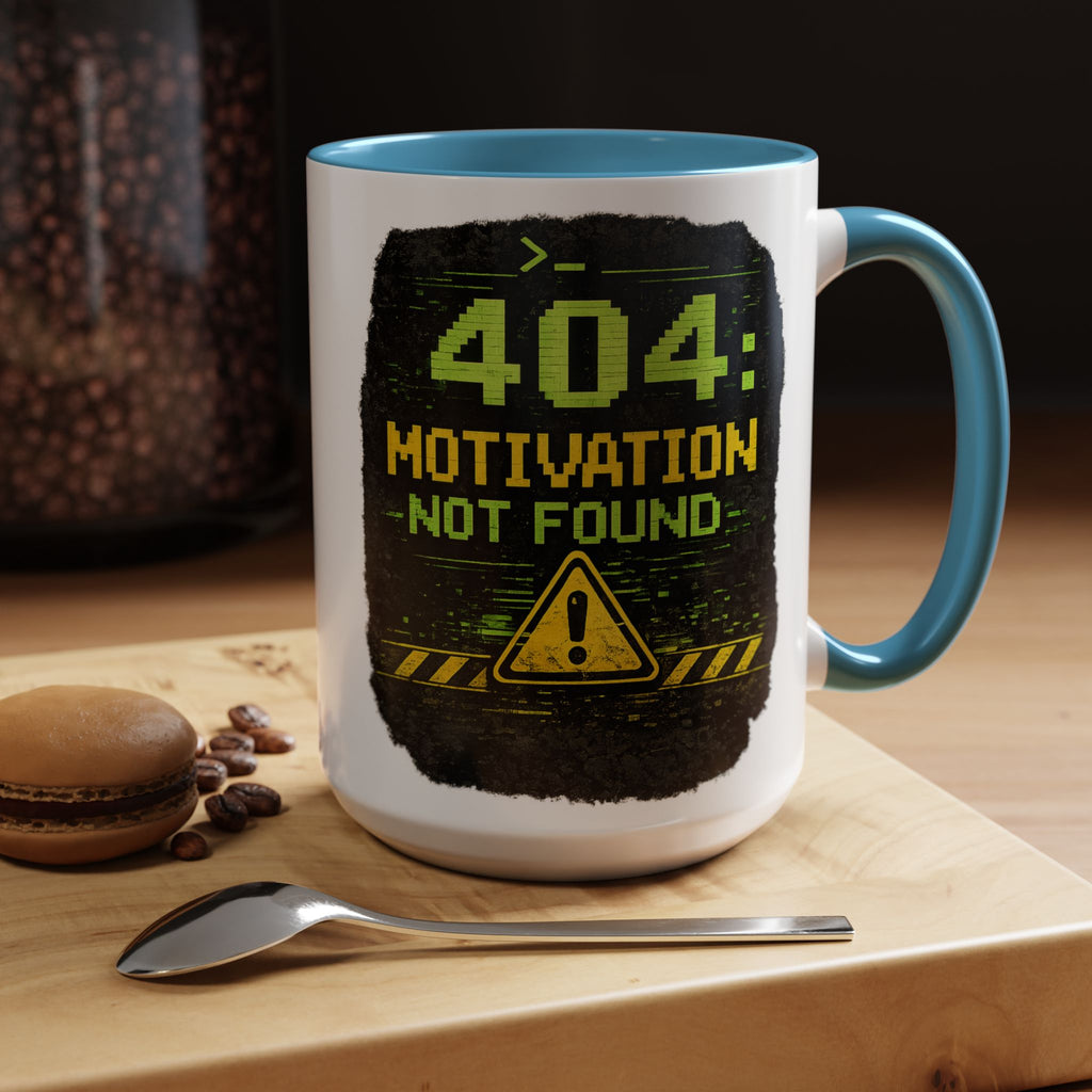 "Error 404 Motivation Not Found" IT Humor Accent Coffee Mug (11, 15oz)