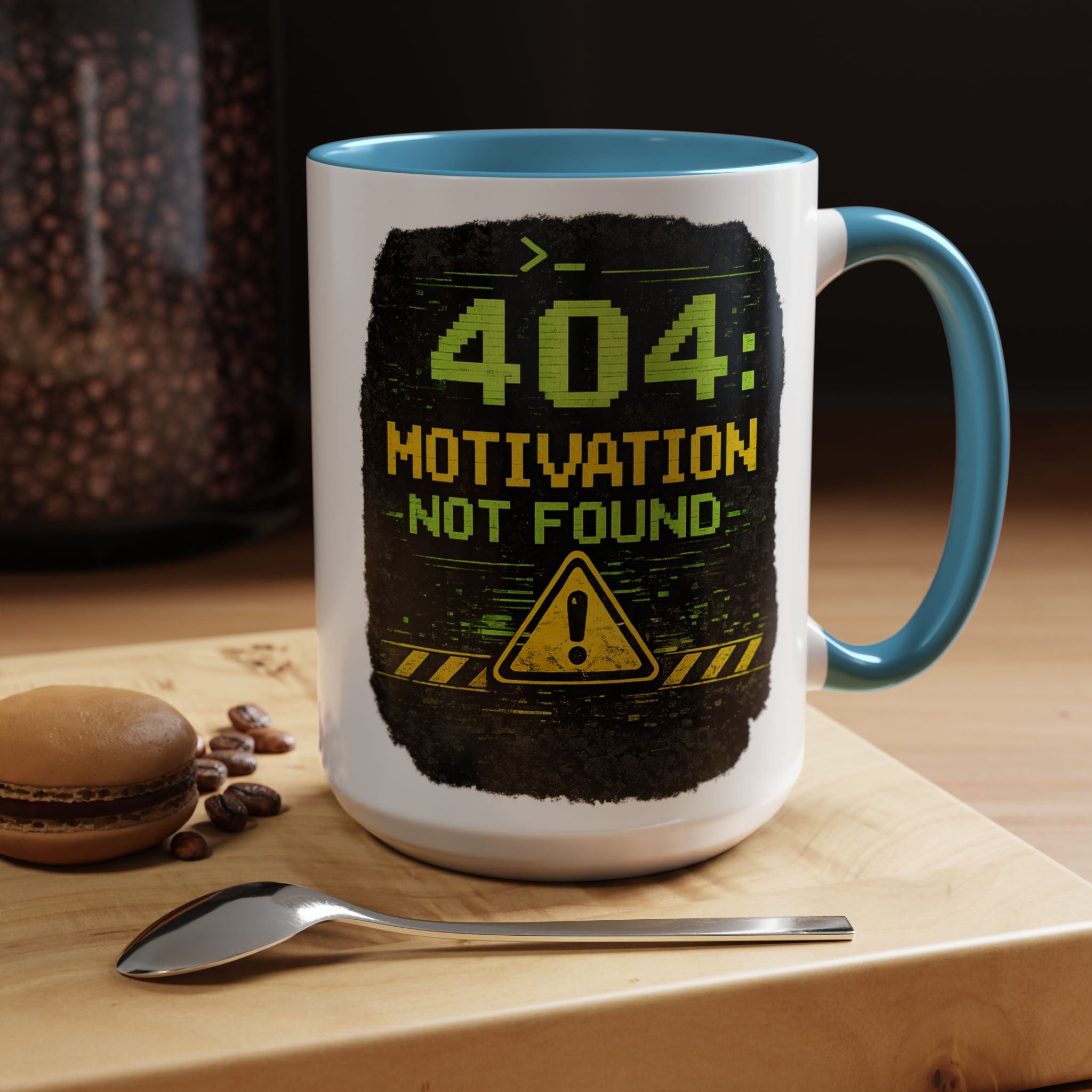 "Error 404 Motivation Not Found" IT Humor Accent Coffee Mug (11, 15oz)