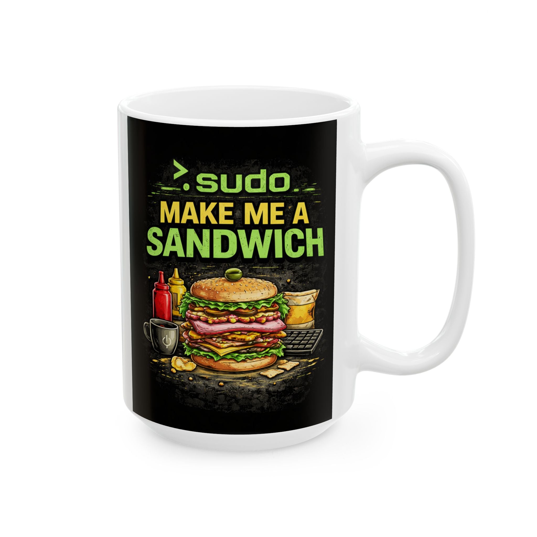 ">. Sudo Make me A Sandwich" Geek Humor Ceramic Mug, (11oz, 15oz)