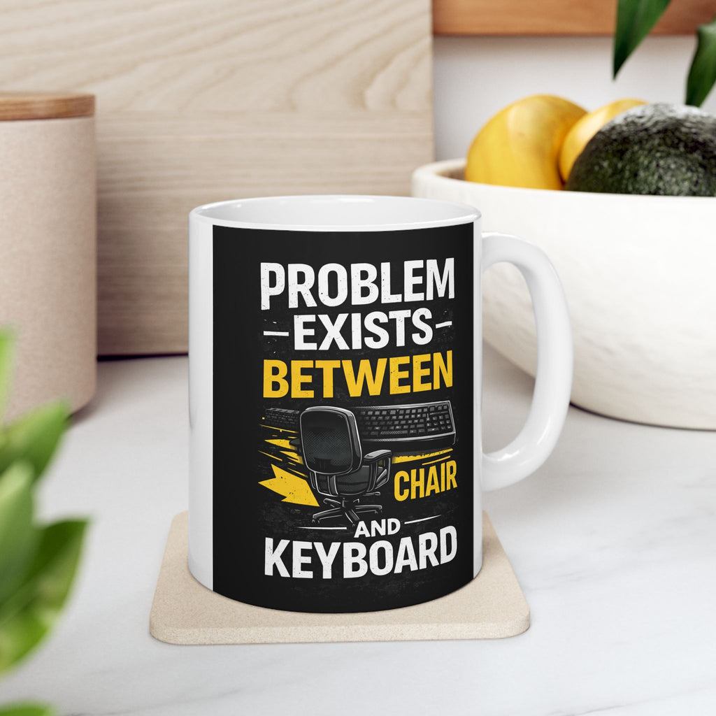 "Problem Exists Between Keyboard & Chair" Tech Humor Ceramic Mug, (11oz, 15oz)