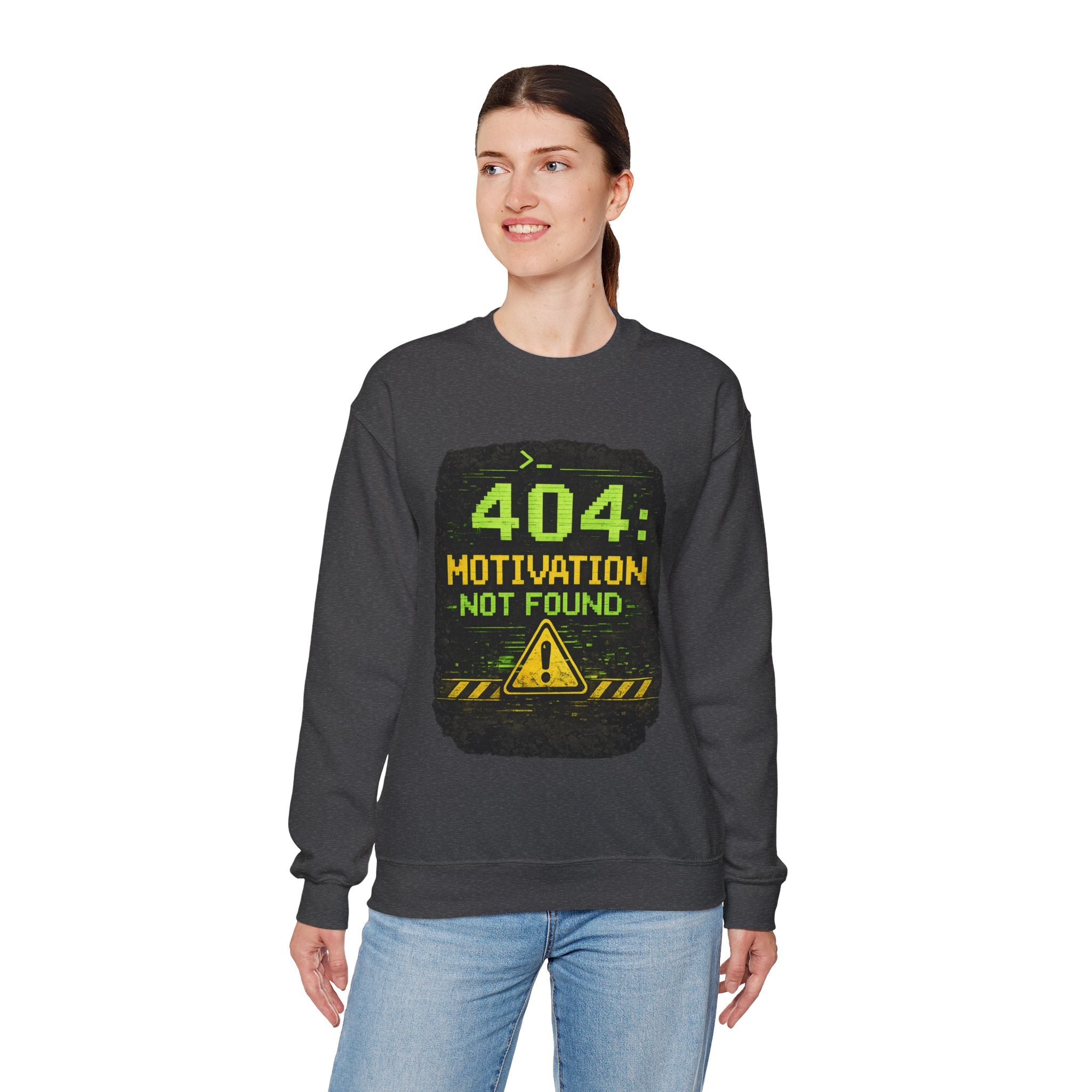 "404: Motivation Not Found" Funny Tech Graphic Crewneck Sweatshirt