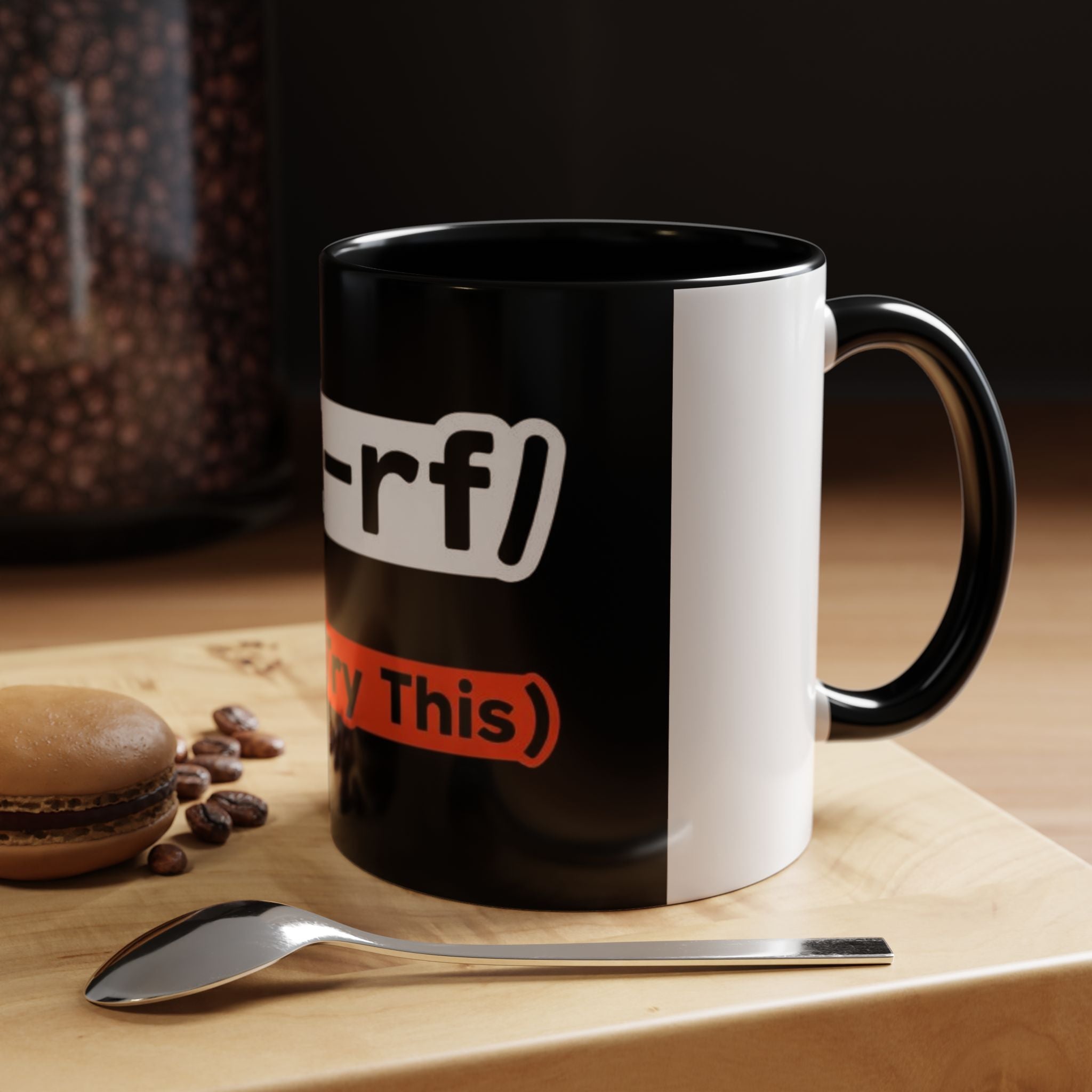"rm -rf / (Don't Try This)" Funny IT Tech Humor Black Accent Ceramic Coffee Mug