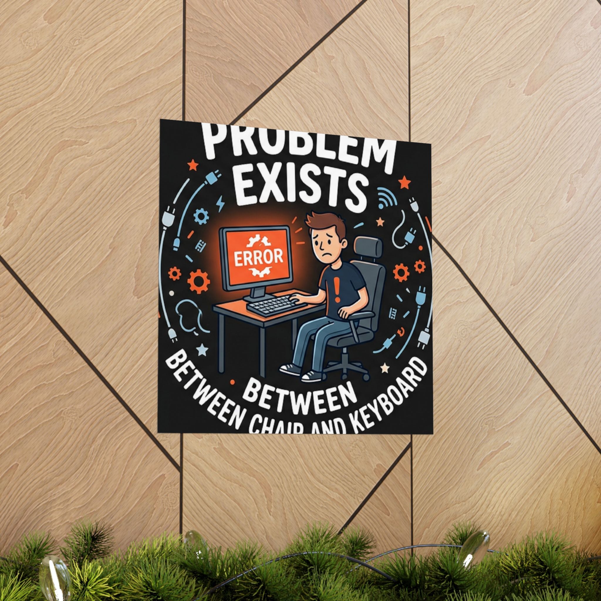 "Problem Exists Between Chair & Keyboard" Tech Humor Funny IT Matte Vertical Posters