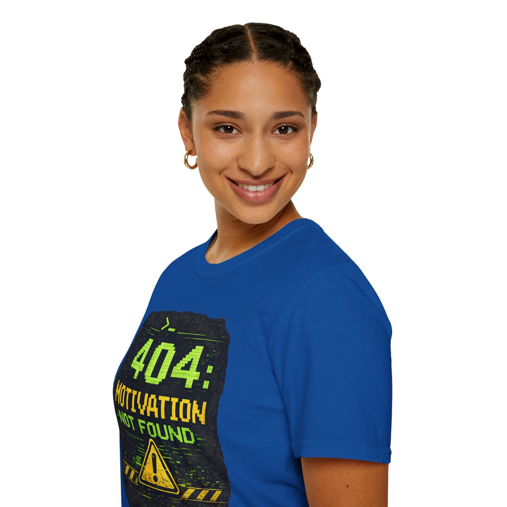 "404: Motivation Not Found" Funny IT Graphic Tee- Tech Humor T-Shirt