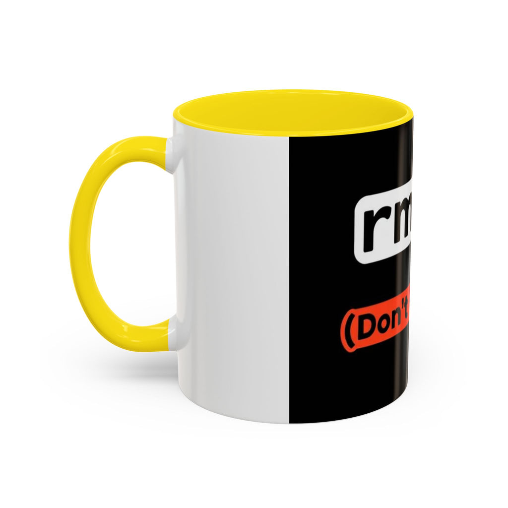 "rm -rf / (Don't Try This)" Funny IT Tech Humor Black Accent Ceramic Coffee Mug