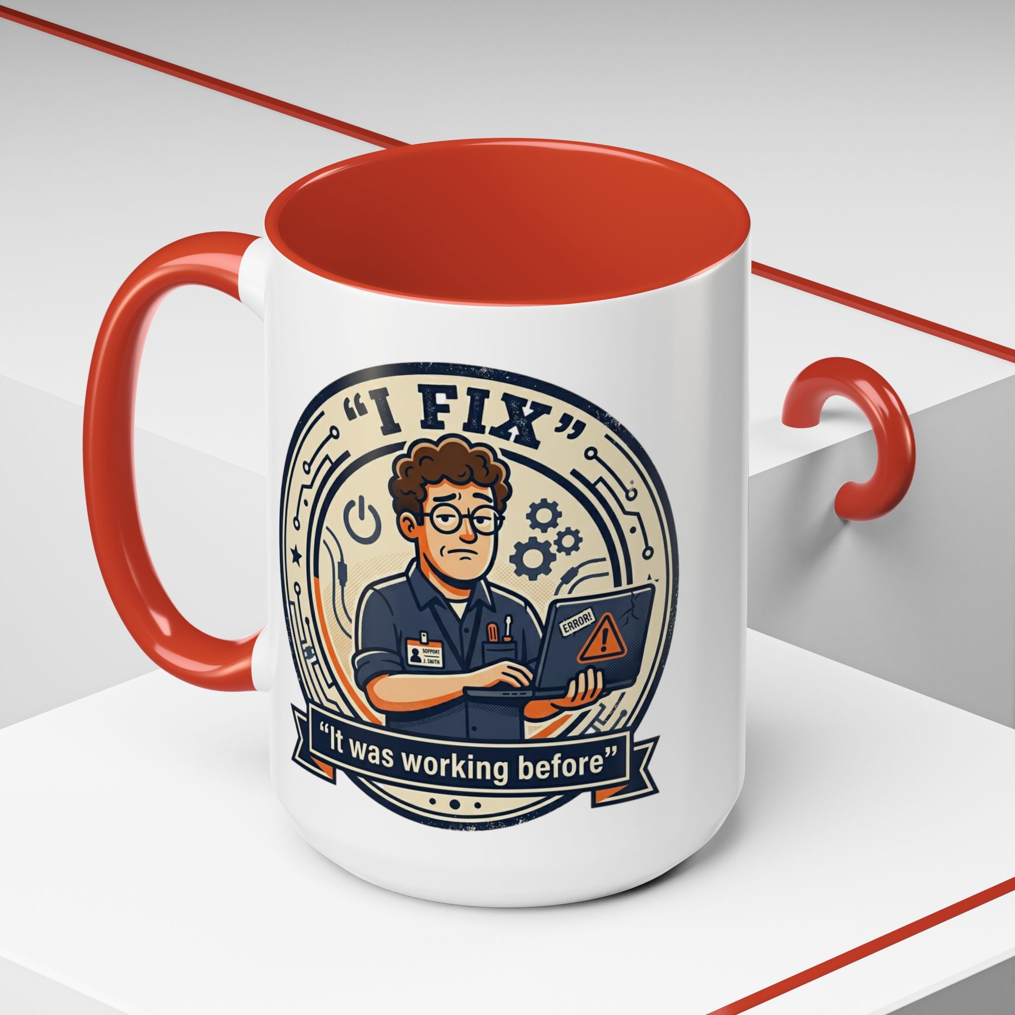 "I Fix: It Was Working Before" IT Humor Accent Coffee Mug (11, 15oz)