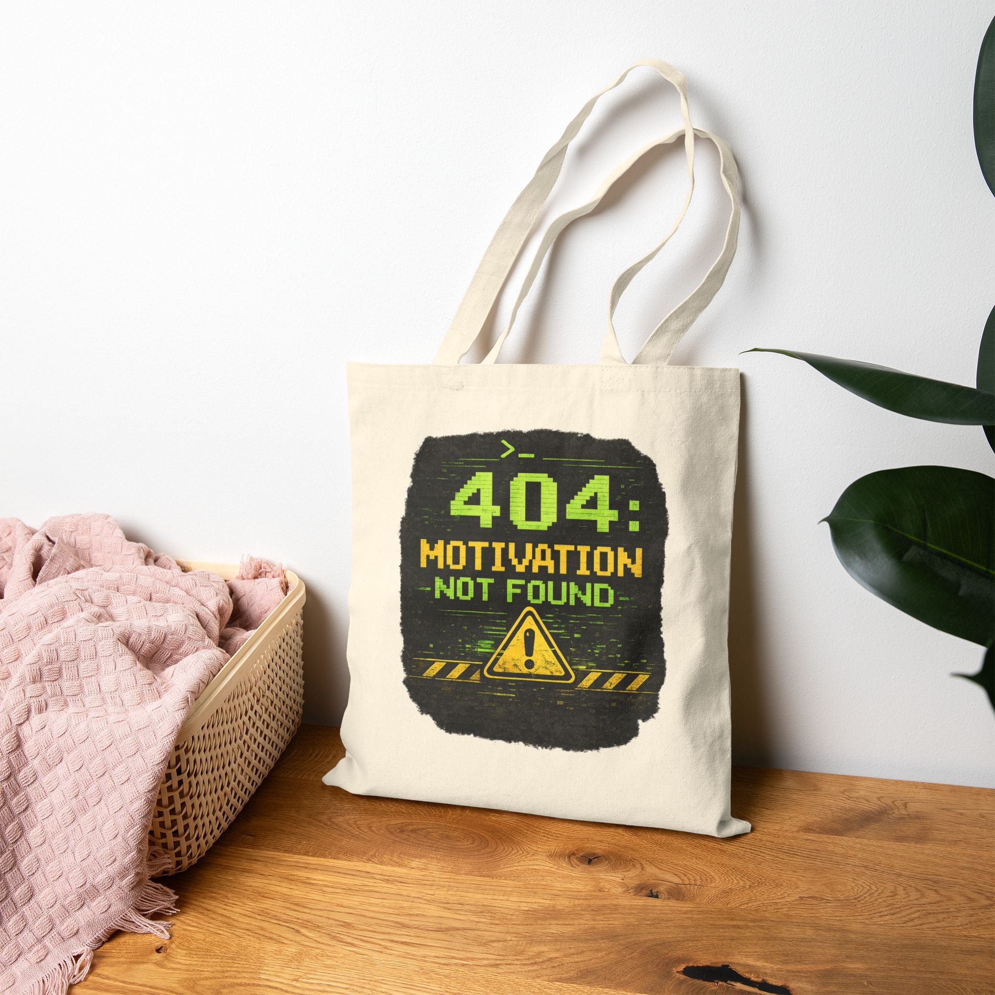"404: Motivation Not Found" Funny IT Tech Humor Fake Error Canvas Tote Bag