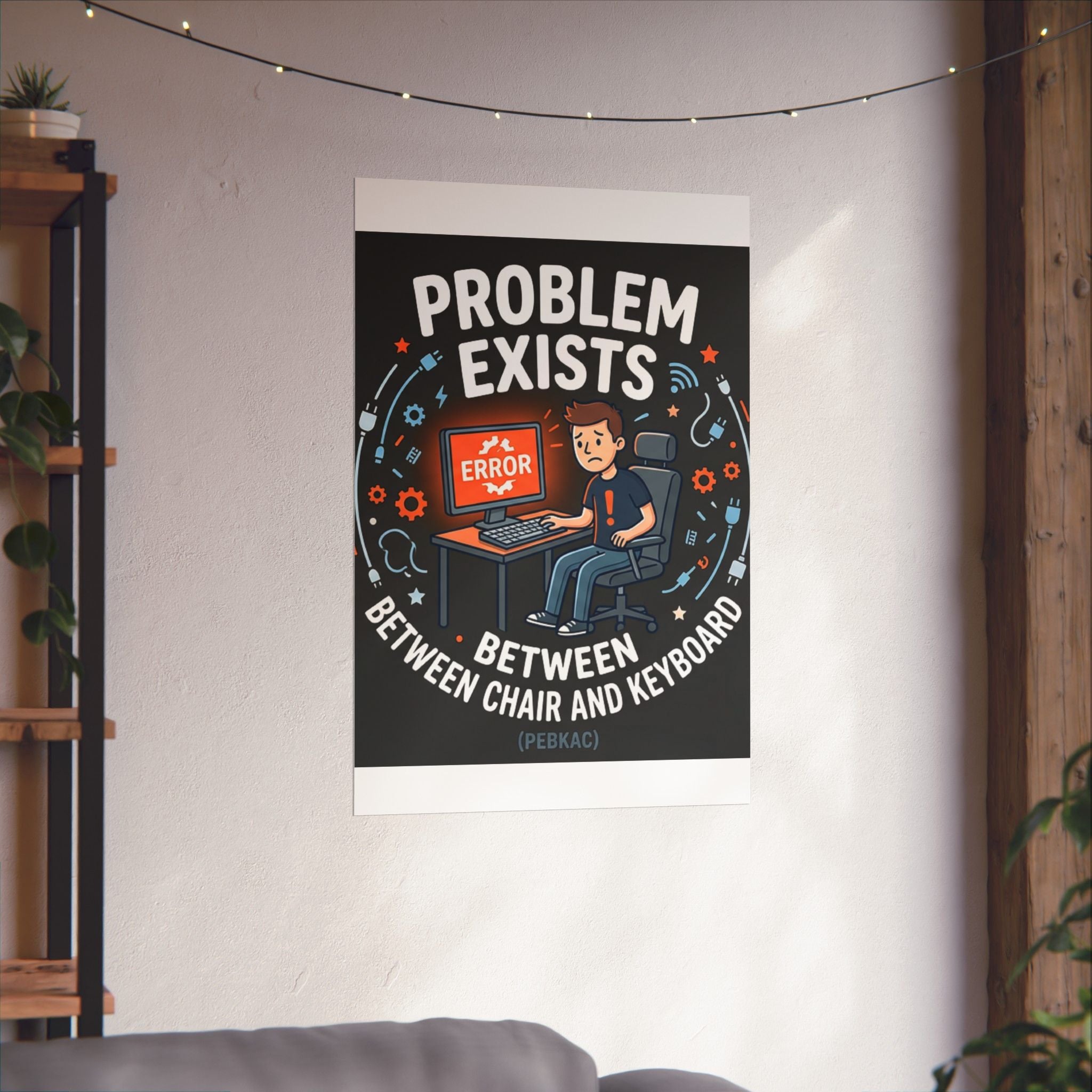 "Problem Exists Between Chair & Keyboard" Tech Humor Funny IT Matte Vertical Posters