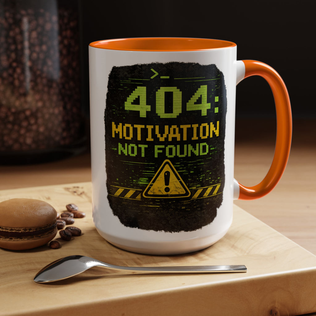 "Error 404 Motivation Not Found" IT Humor Accent Coffee Mug (11, 15oz)