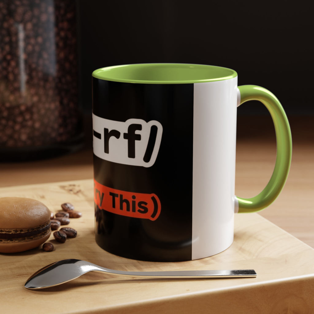 "rm -rf / (Don't Try This)" Funny IT Tech Humor Black Accent Ceramic Coffee Mug