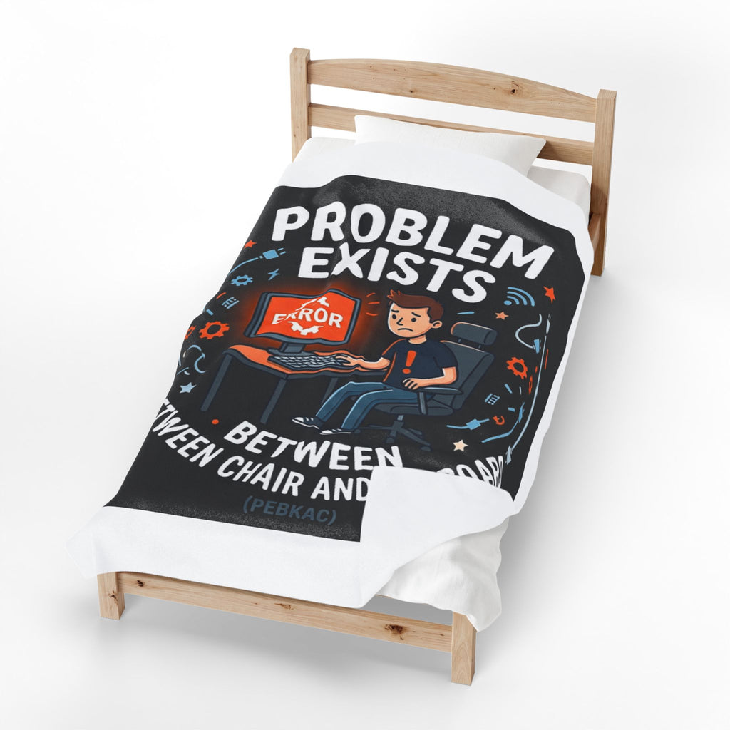 "Problem Exists Between Chair & Keyboard" Tech Humor Funny IT Velveteen Plush Blanket