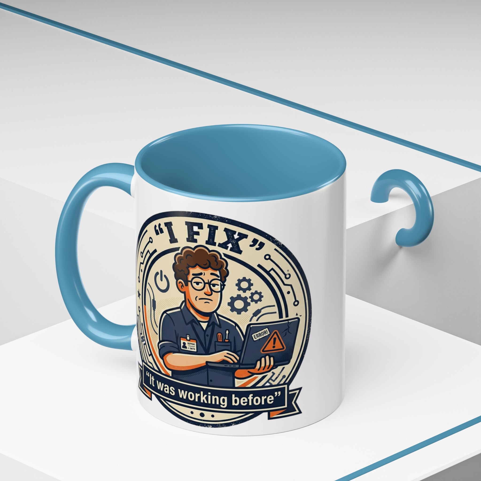 "I Fix: It Was Working Before" IT Humor Accent Coffee Mug (11, 15oz)