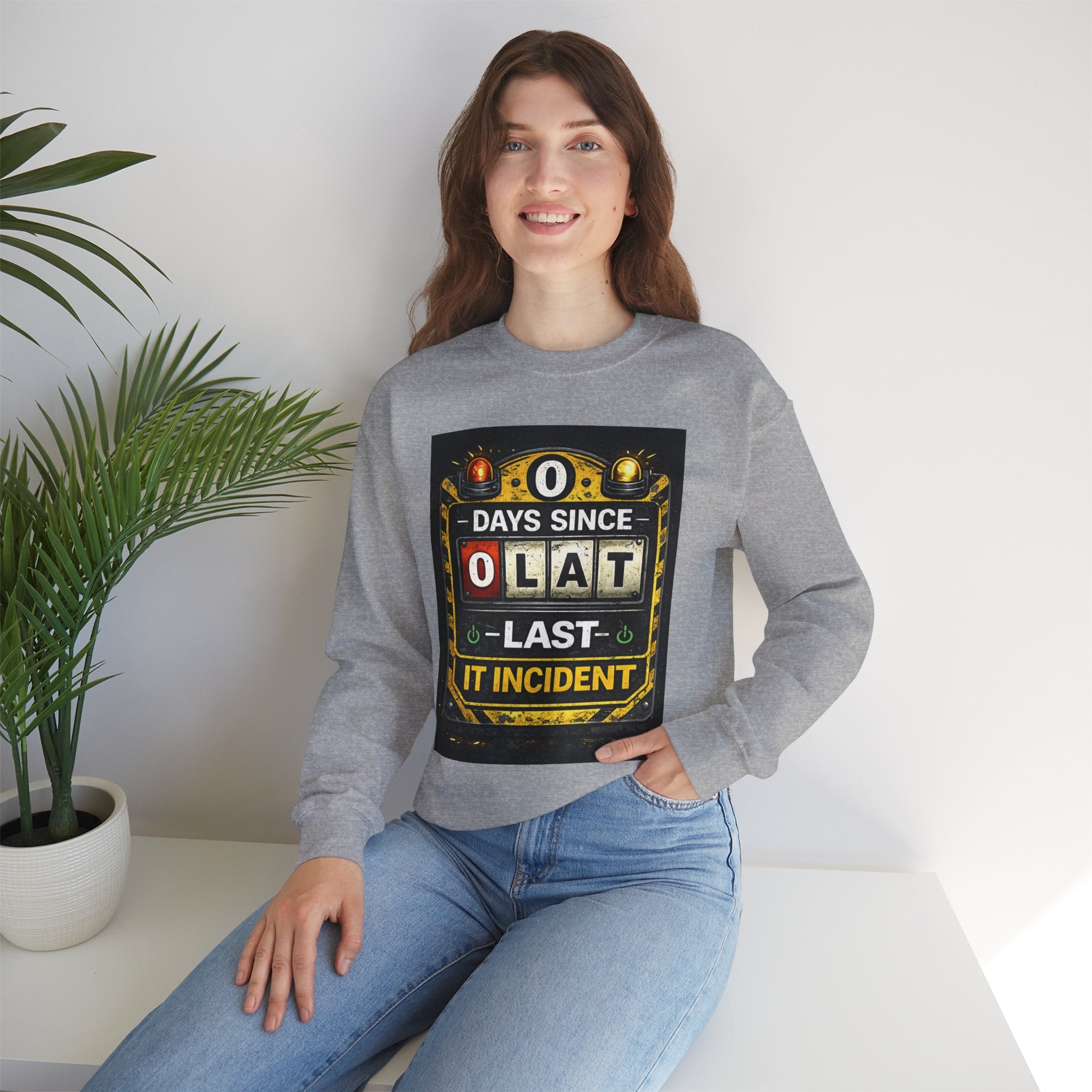 "0 Days Since Last IT Incident" Funny Tech Support Crewneck Sweatshirt