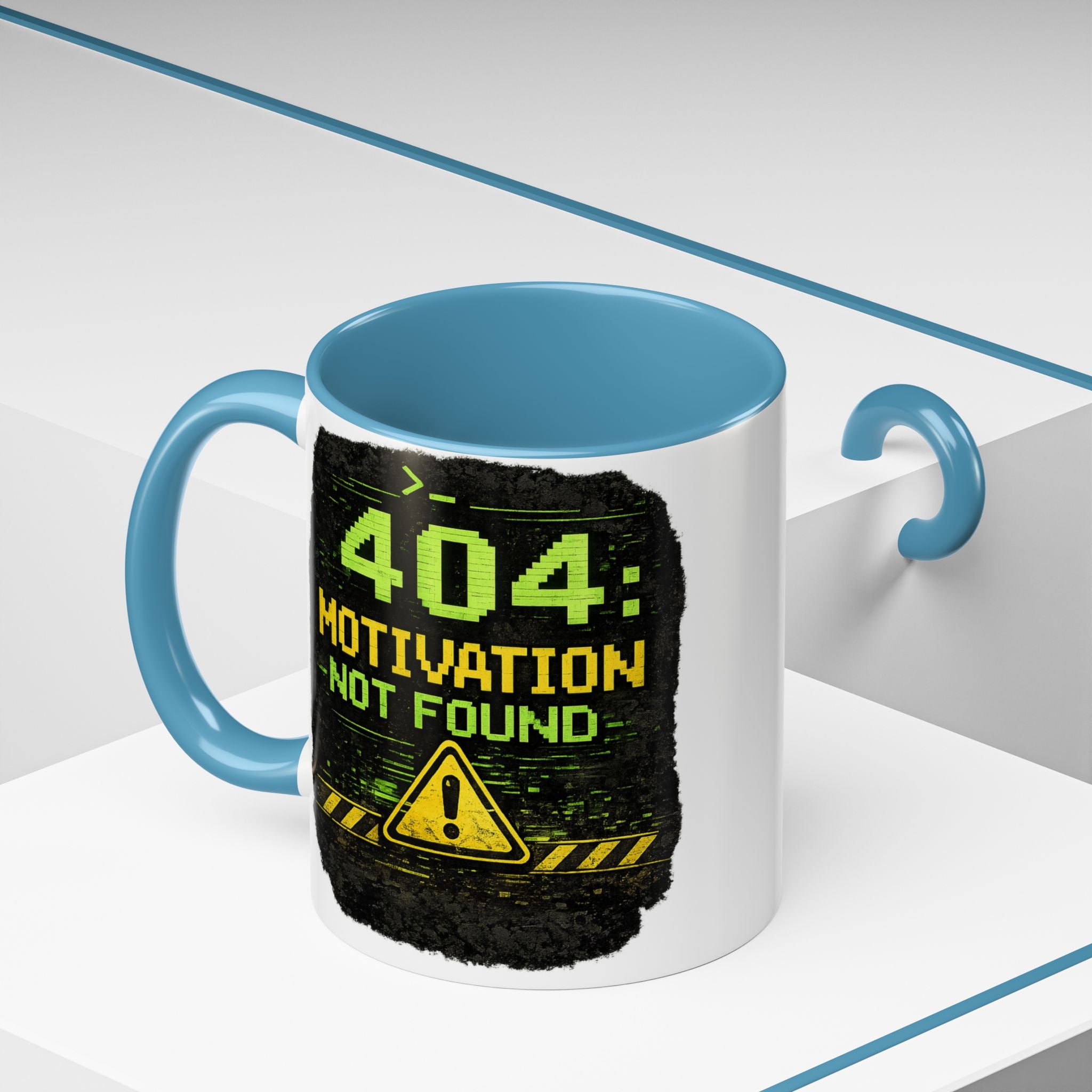 "Error 404 Motivation Not Found" IT Humor Accent Coffee Mug (11, 15oz)