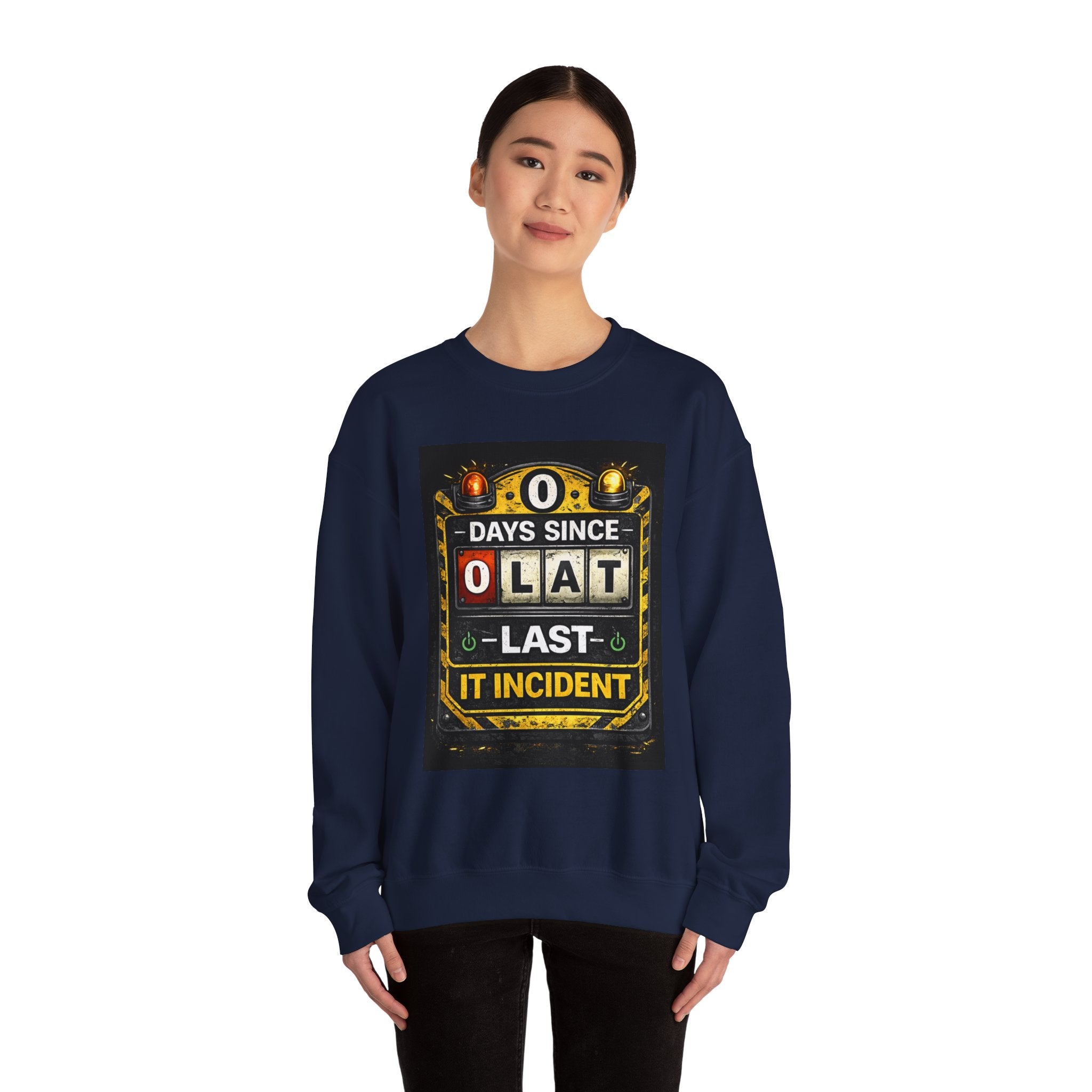 "0 Days Since Last IT Incident" Funny Tech Support Crewneck Sweatshirt