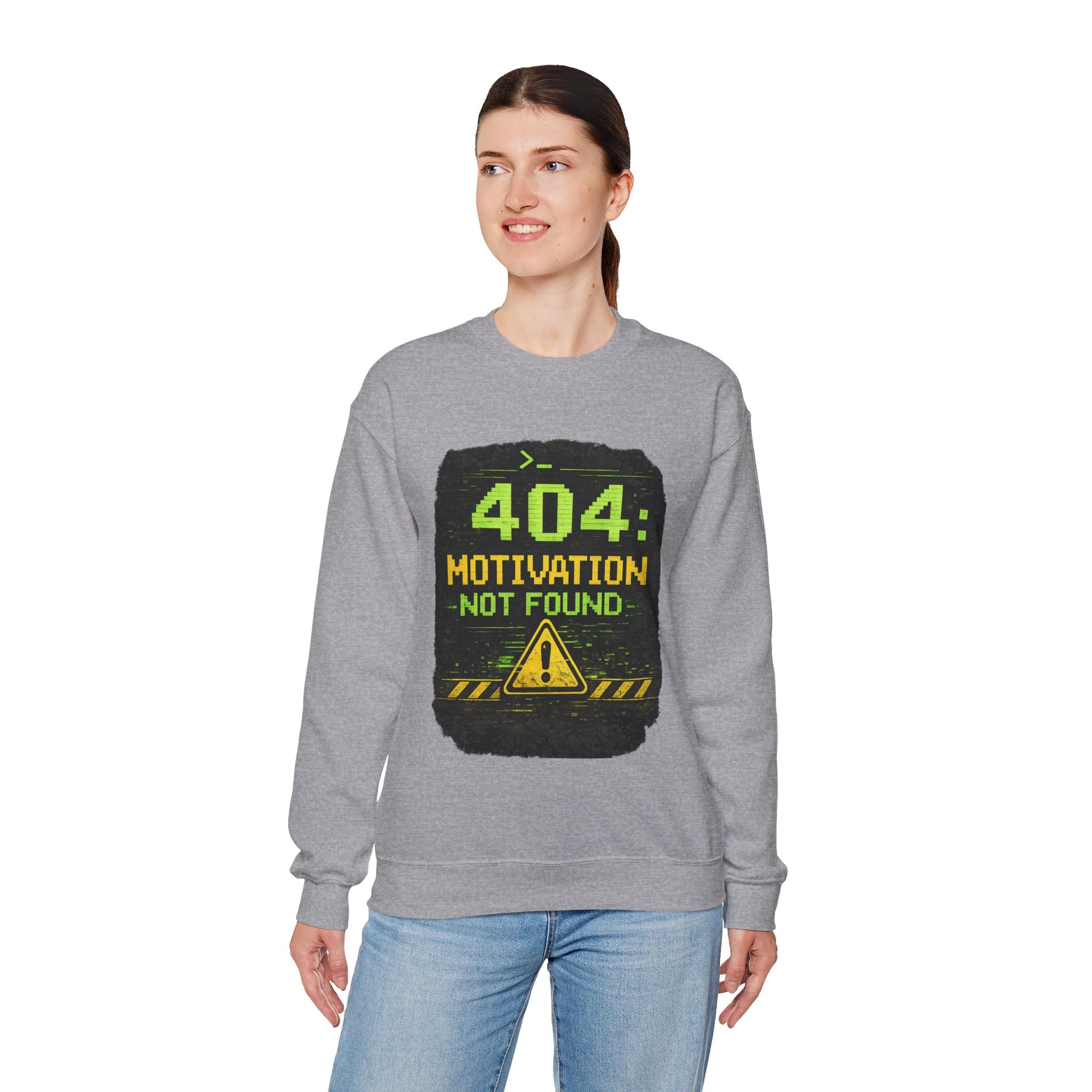 "404: Motivation Not Found" Funny Tech Graphic Crewneck Sweatshirt
