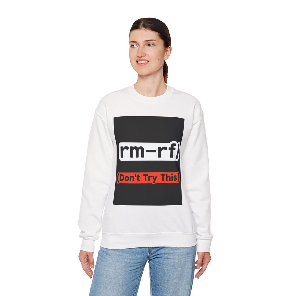 "rm -rf/ (Don't Try This)" — Funny Linux Command Crewneck Sweatshirt