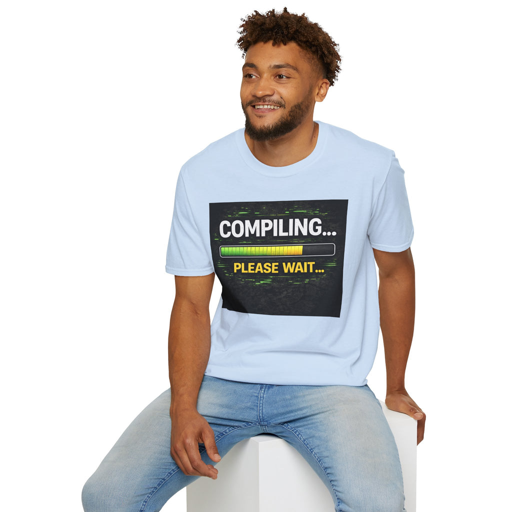 "Compiling... Please Wait" Programmer Loading Graphic Tee Funny IT Tech Humor T-Shirt