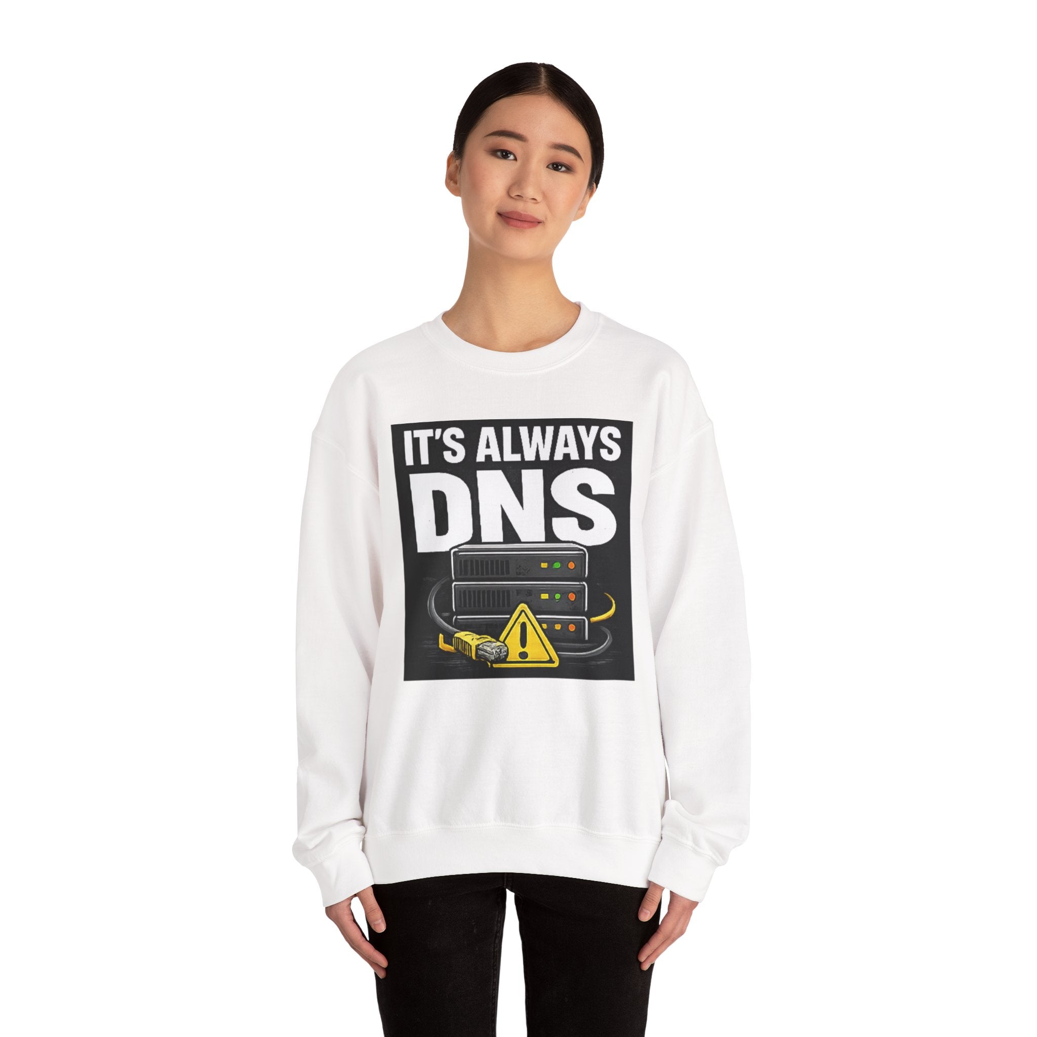 "It's Always DNS" Tech Server Humor Graphic Crewneck Sweatshirt