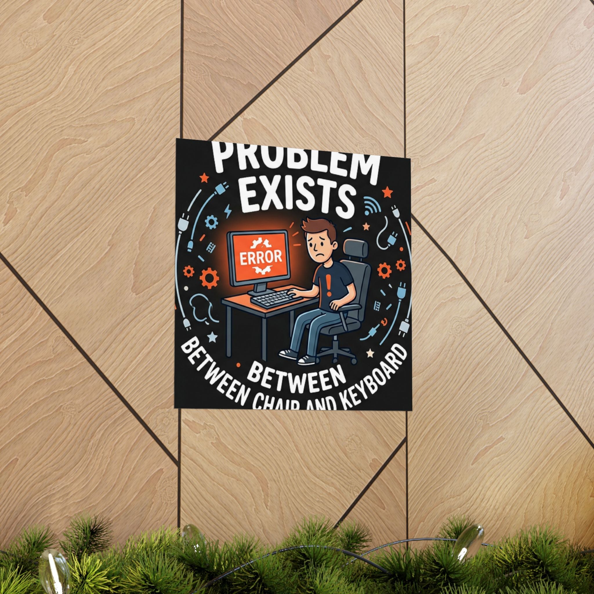 "Problem Exists Between Chair & Keyboard" Tech Humor Funny IT Matte Vertical Posters