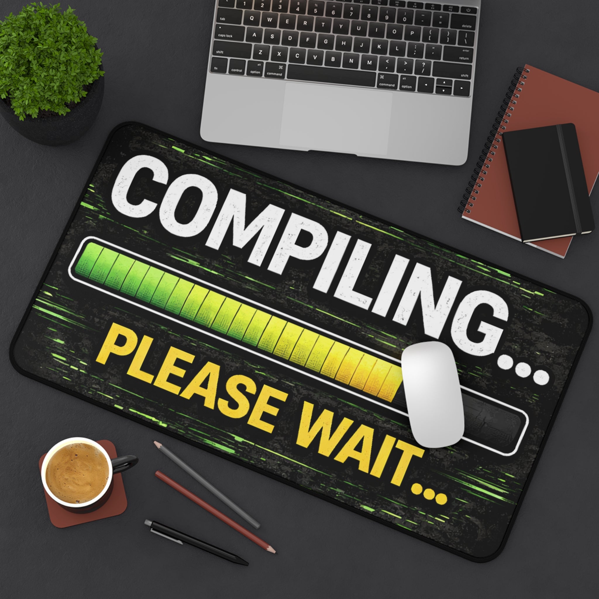 "Compiling... Please Wait" Funny IT Desk Mat Tech Humor Programmer Keyboard Mouse Pad