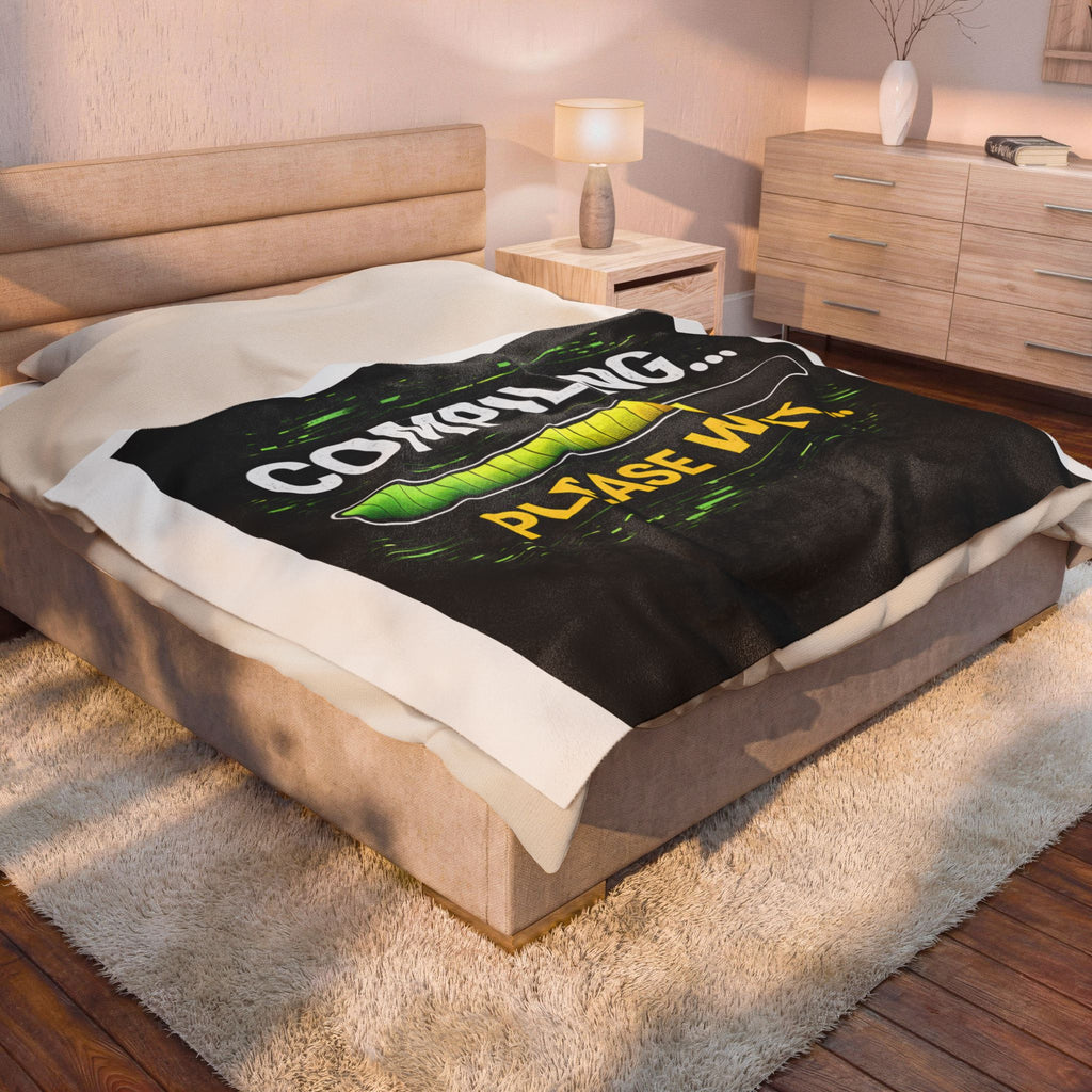 "Compiling... Please Wait" Geek Humor Funny IT Velveteen Plush Blanket