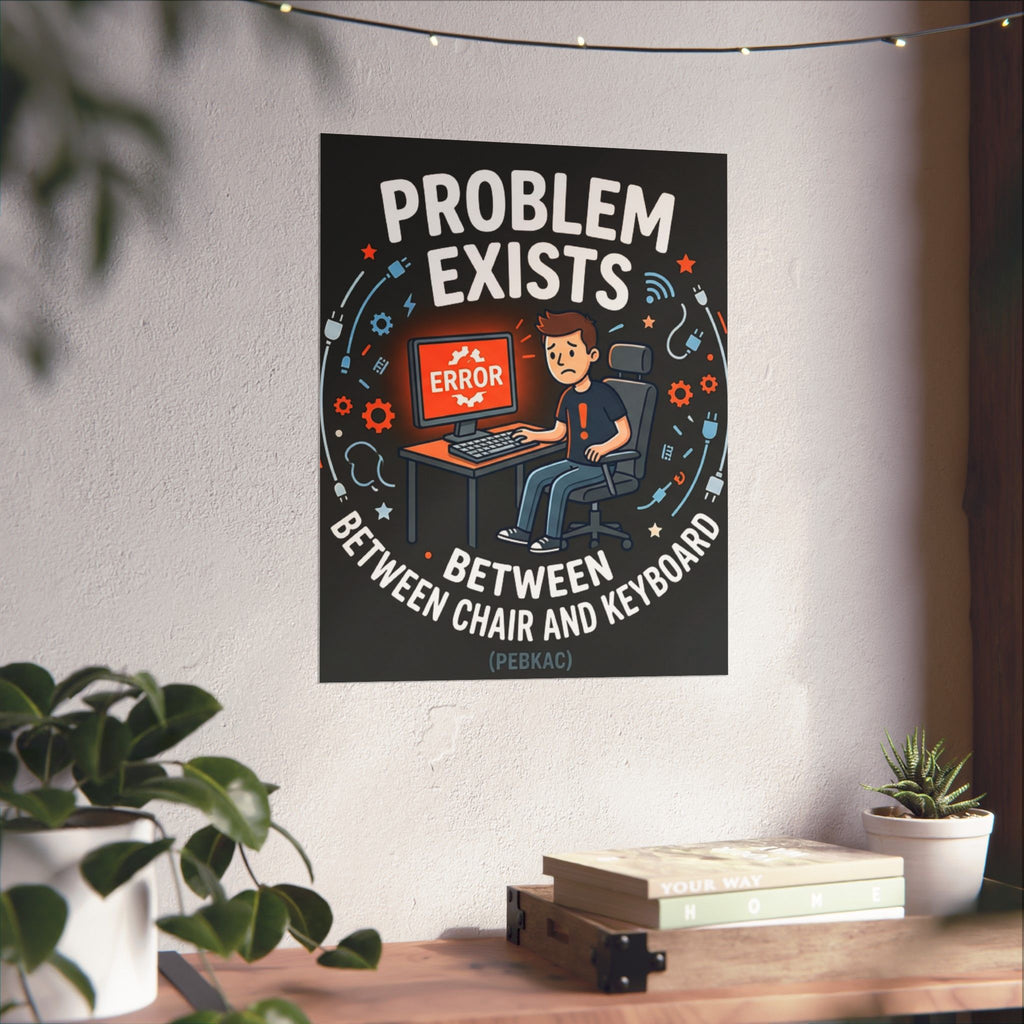 "Problem Exists Between Chair & Keyboard" Tech Humor Funny IT Matte Vertical Posters
