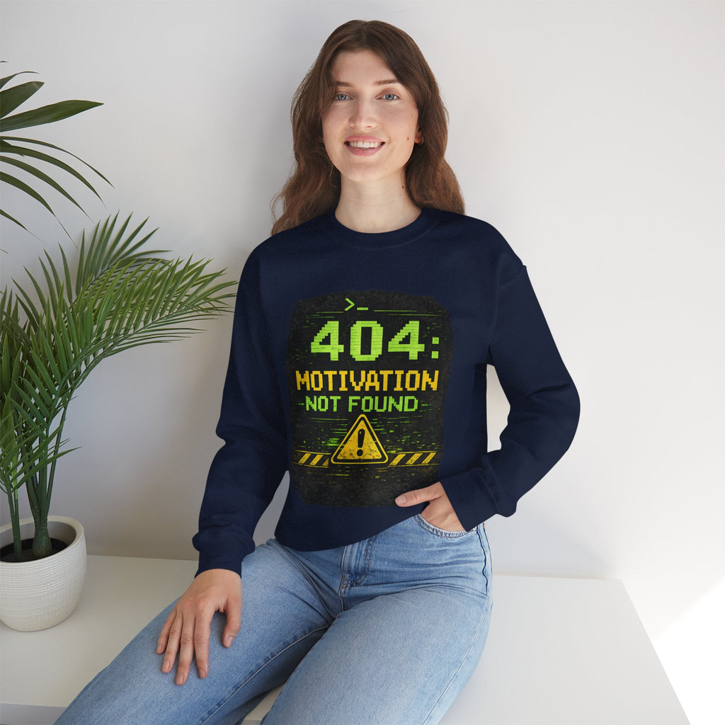 "404: Motivation Not Found" Funny Tech Graphic Crewneck Sweatshirt