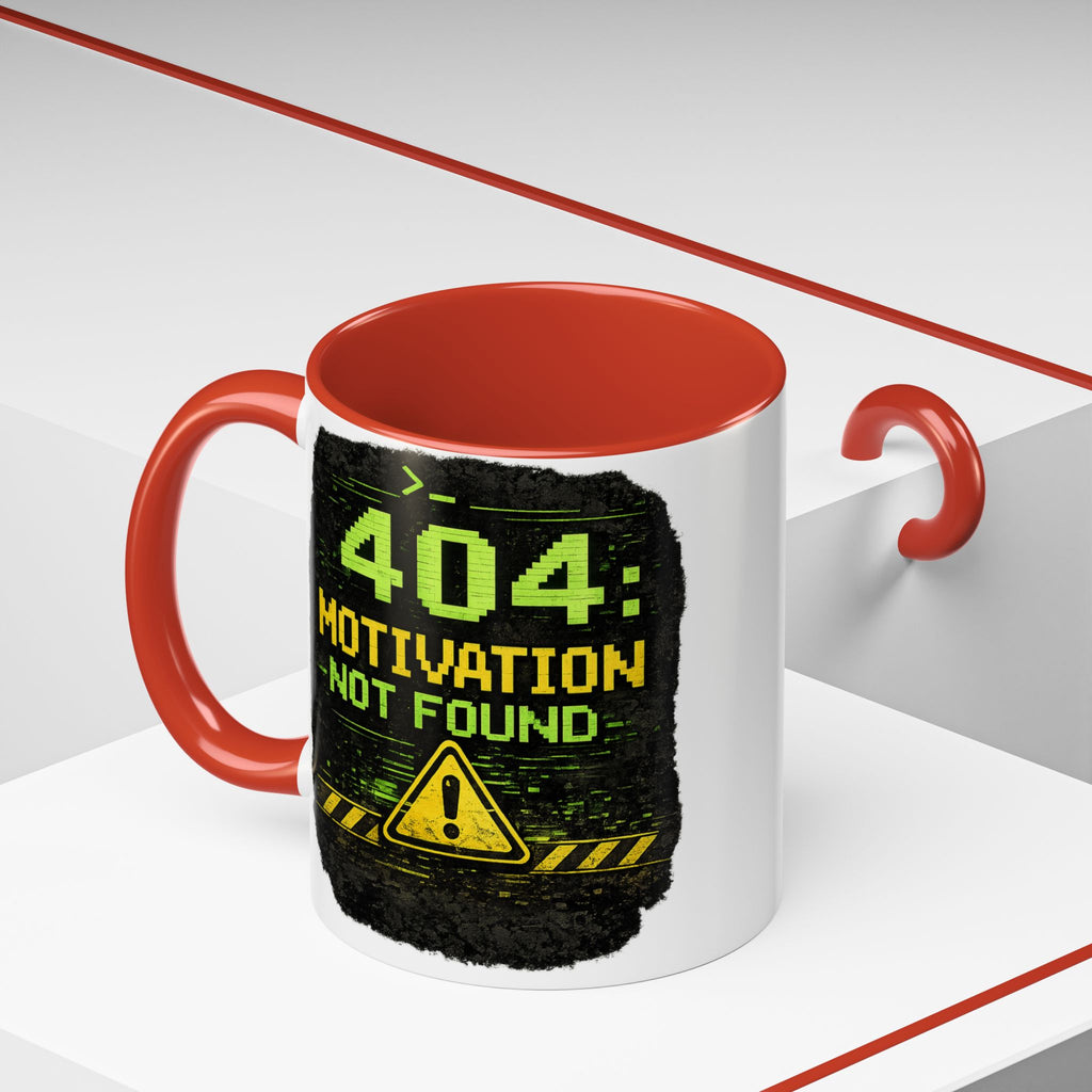 "Error 404 Motivation Not Found" IT Humor Accent Coffee Mug (11, 15oz)