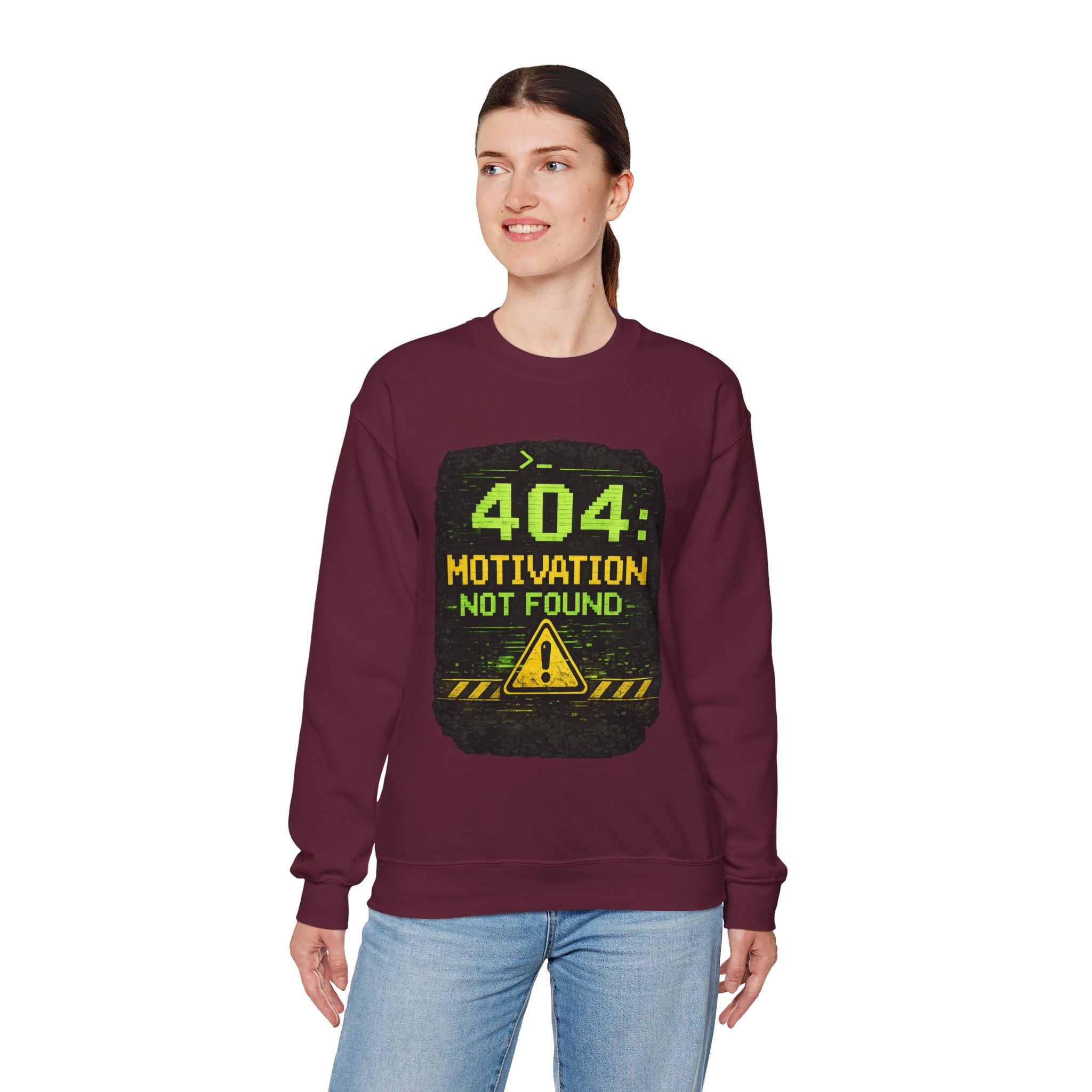 "404: Motivation Not Found" Funny Tech Graphic Crewneck Sweatshirt