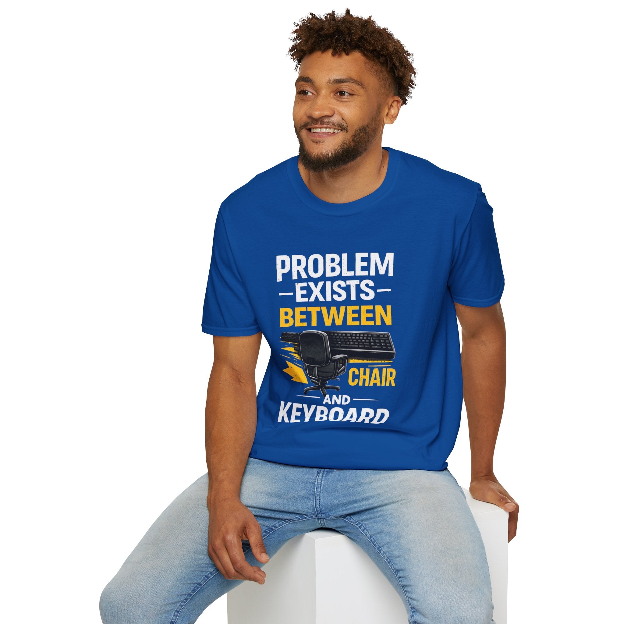 "Problem Exists Between Chair and Keyboard" Tech Humor T-Shirt — Funny Gamer/IT Tee