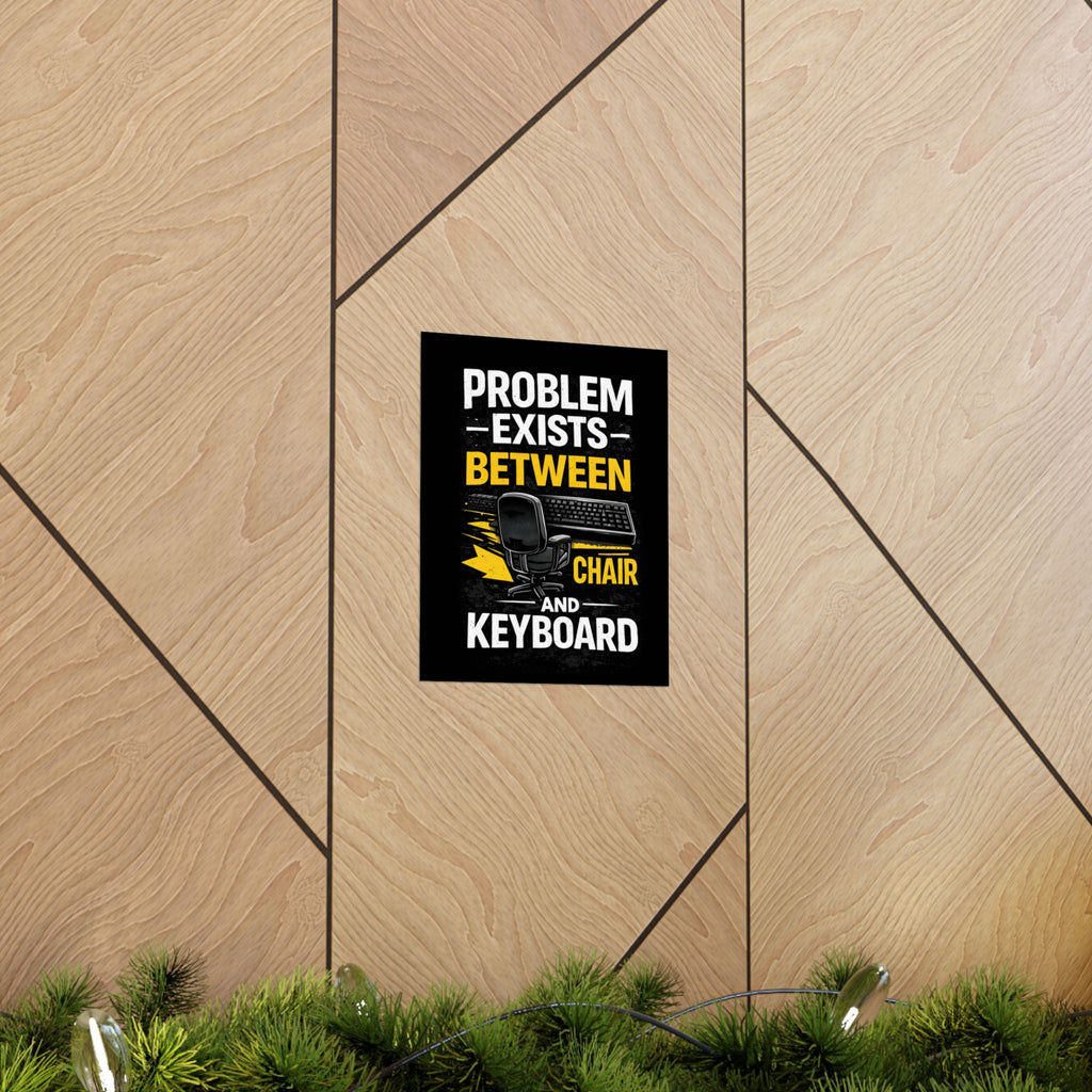 "Problem Exists Between Chair and Keyboard" Tech Humor Matte Poster — Funny IT Desk Office Wall Art