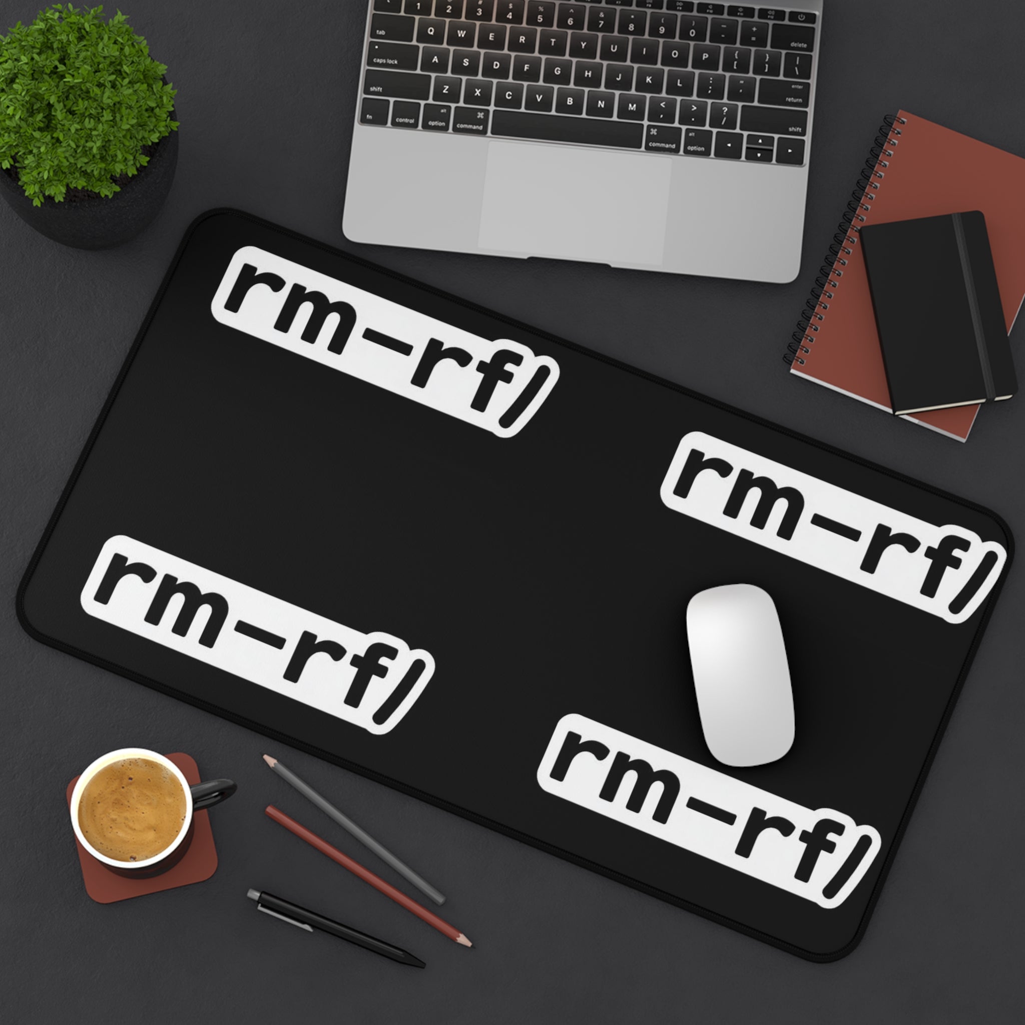 "rm -rf/ (Don't Try This)" Tech Humor Desk Mat — Funny IT Programmer Gaming Mouse Pad