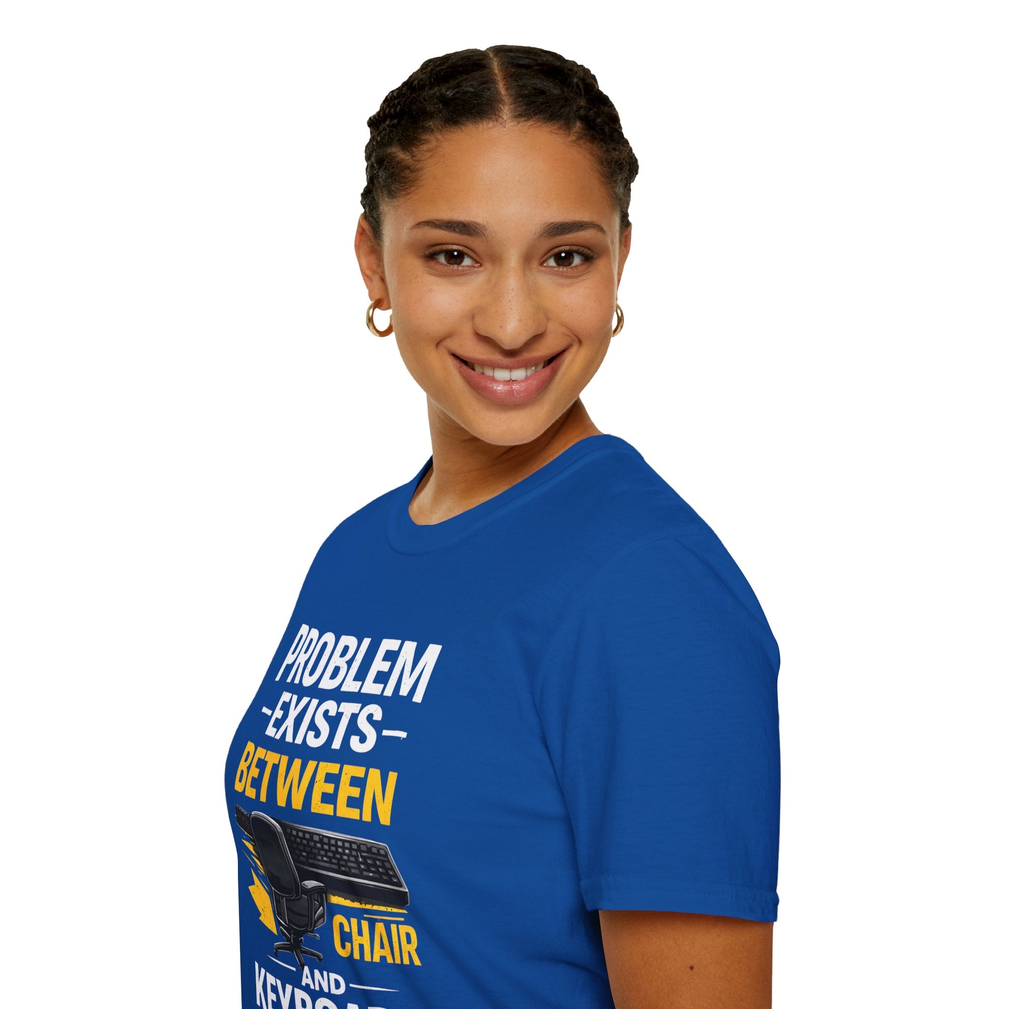 "Problem Exists Between Chair and Keyboard" Tech Humor T-Shirt — Funny Gamer/IT Tee