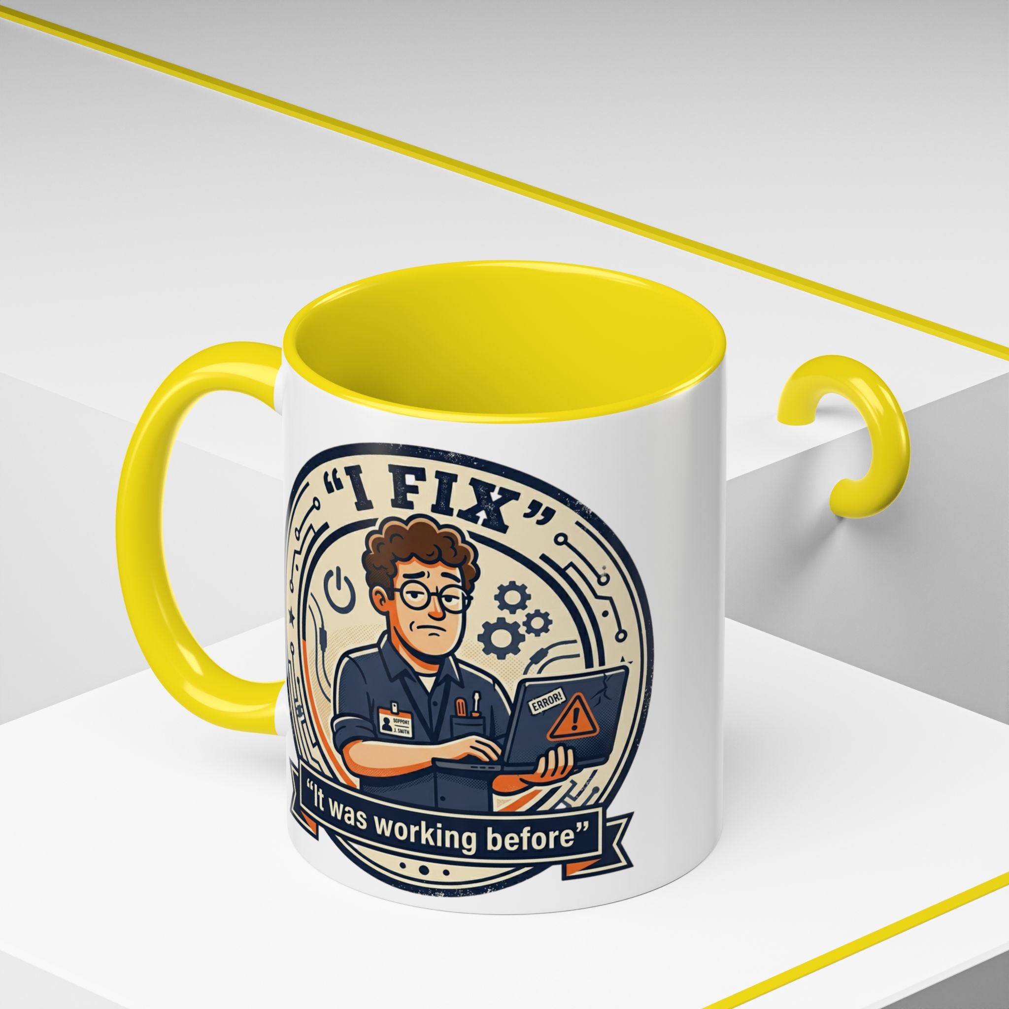 "I Fix: It Was Working Before" IT Humor Accent Coffee Mug (11, 15oz)