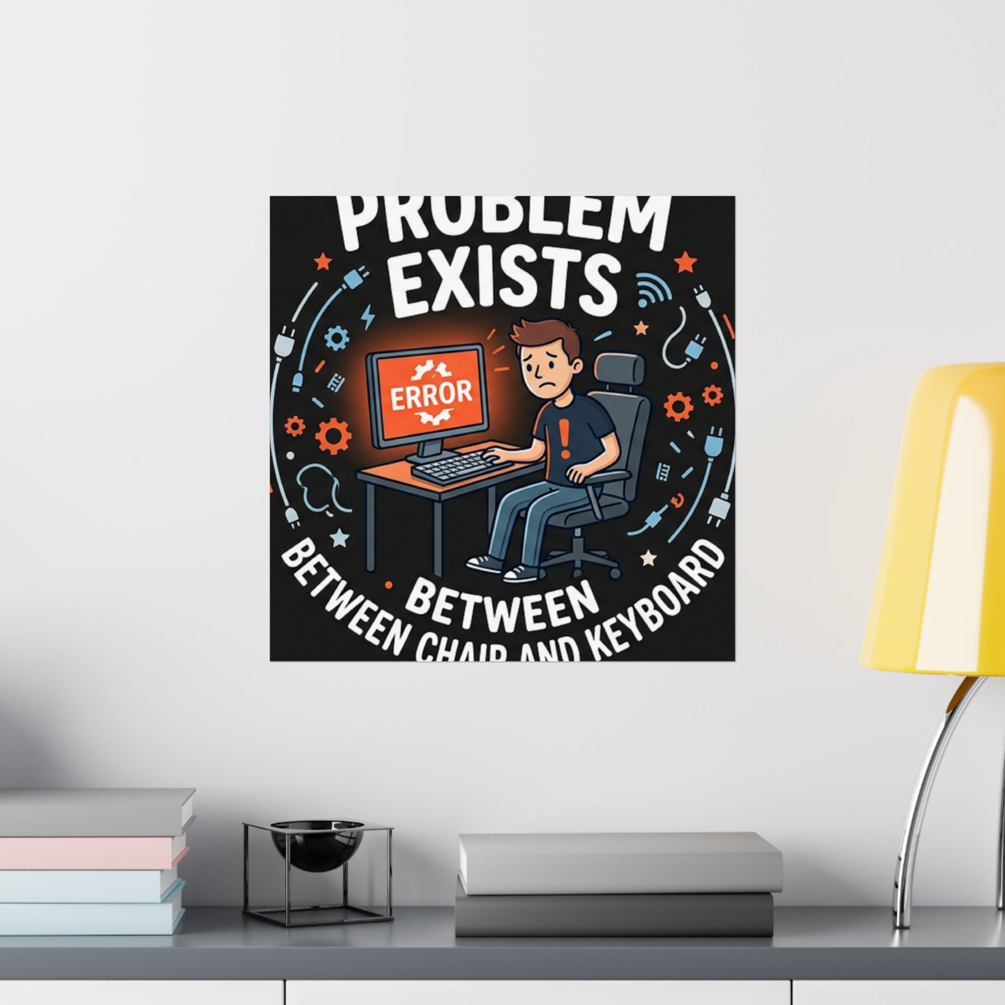 "Problem Exists Between Chair & Keyboard" Tech Humor Funny IT Matte Vertical Posters