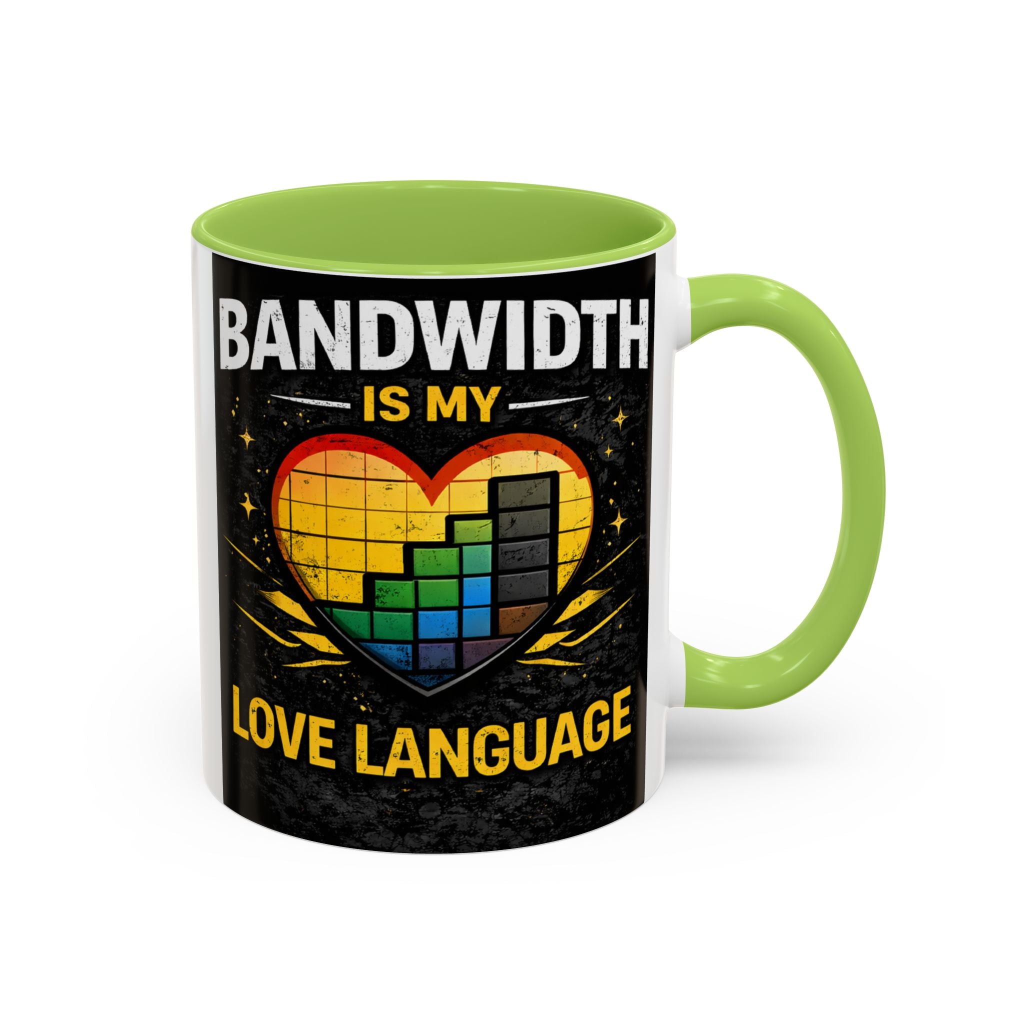 "Bandwidth is my Love Language" IT Humor Accent Coffee Mug (11, 15oz)