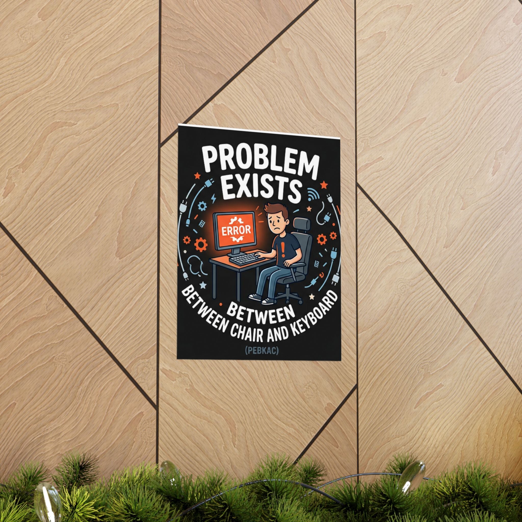 "Problem Exists Between Chair & Keyboard" Tech Humor Funny IT Matte Vertical Posters
