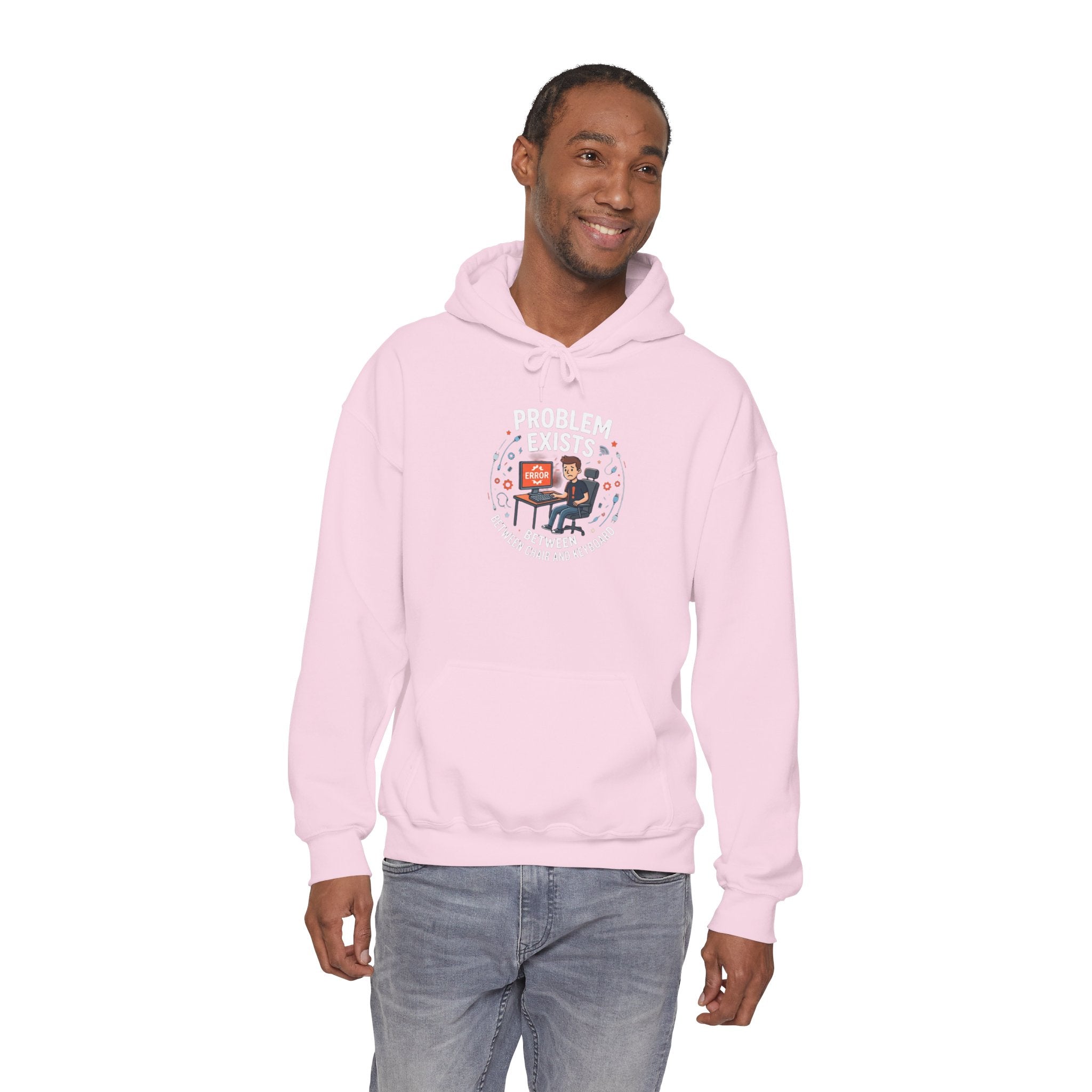 "Problem Exists Between the Chair & Keyboard" Tech Humor Graphic Hoodie