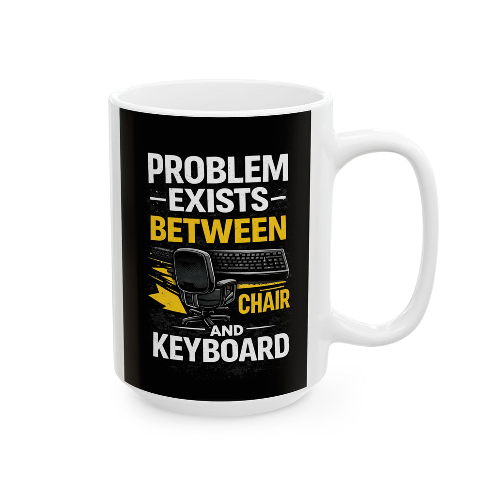 "Problem Exists Between Keyboard & Chair" Tech Humor Ceramic Mug, (11oz, 15oz)