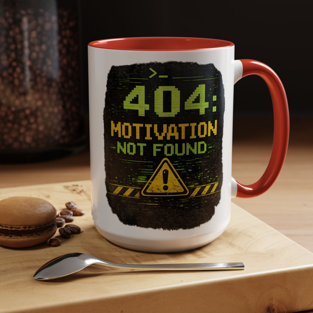 "Error 404 Motivation Not Found" IT Humor Accent Coffee Mug (11, 15oz)