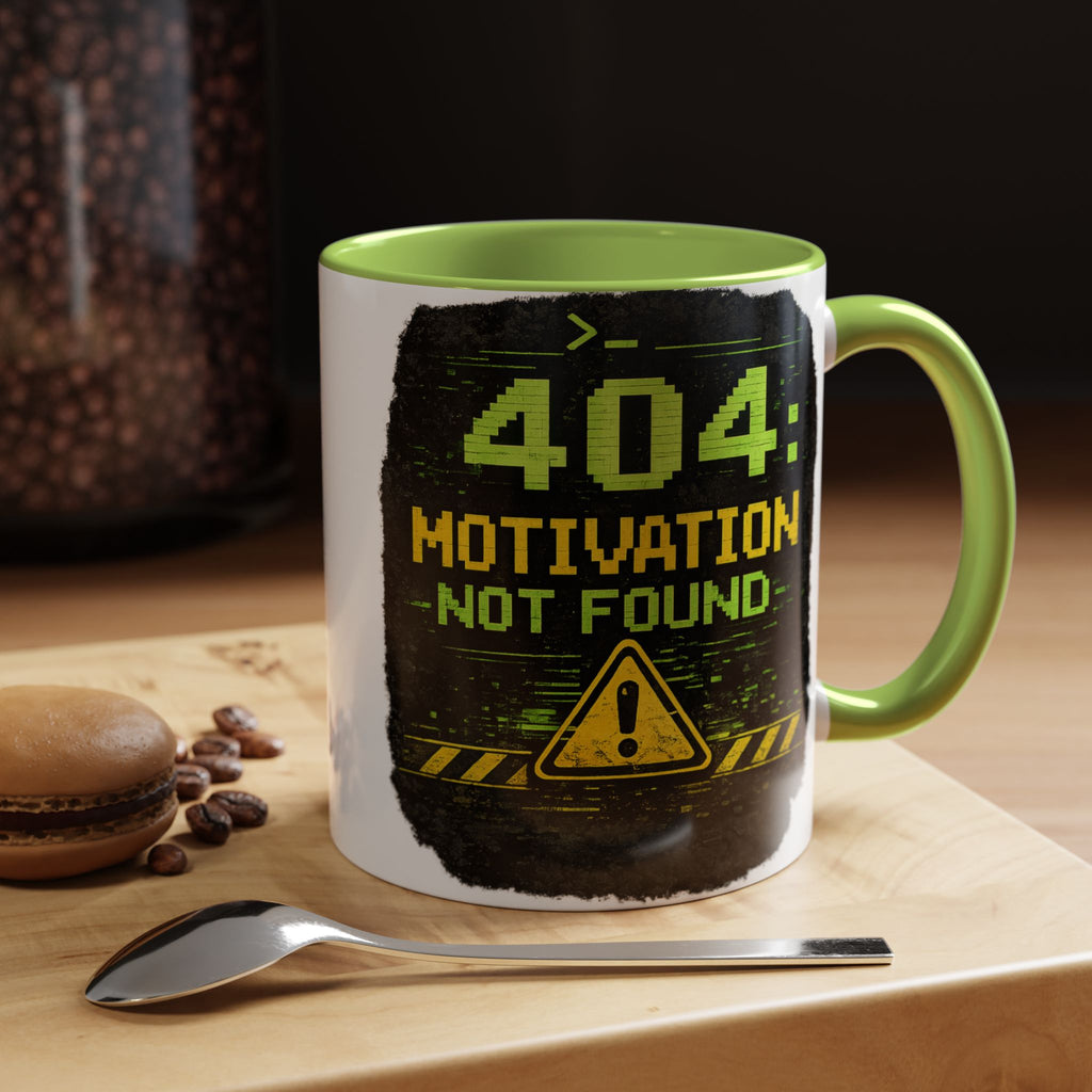 "Error 404 Motivation Not Found" IT Humor Accent Coffee Mug (11, 15oz)
